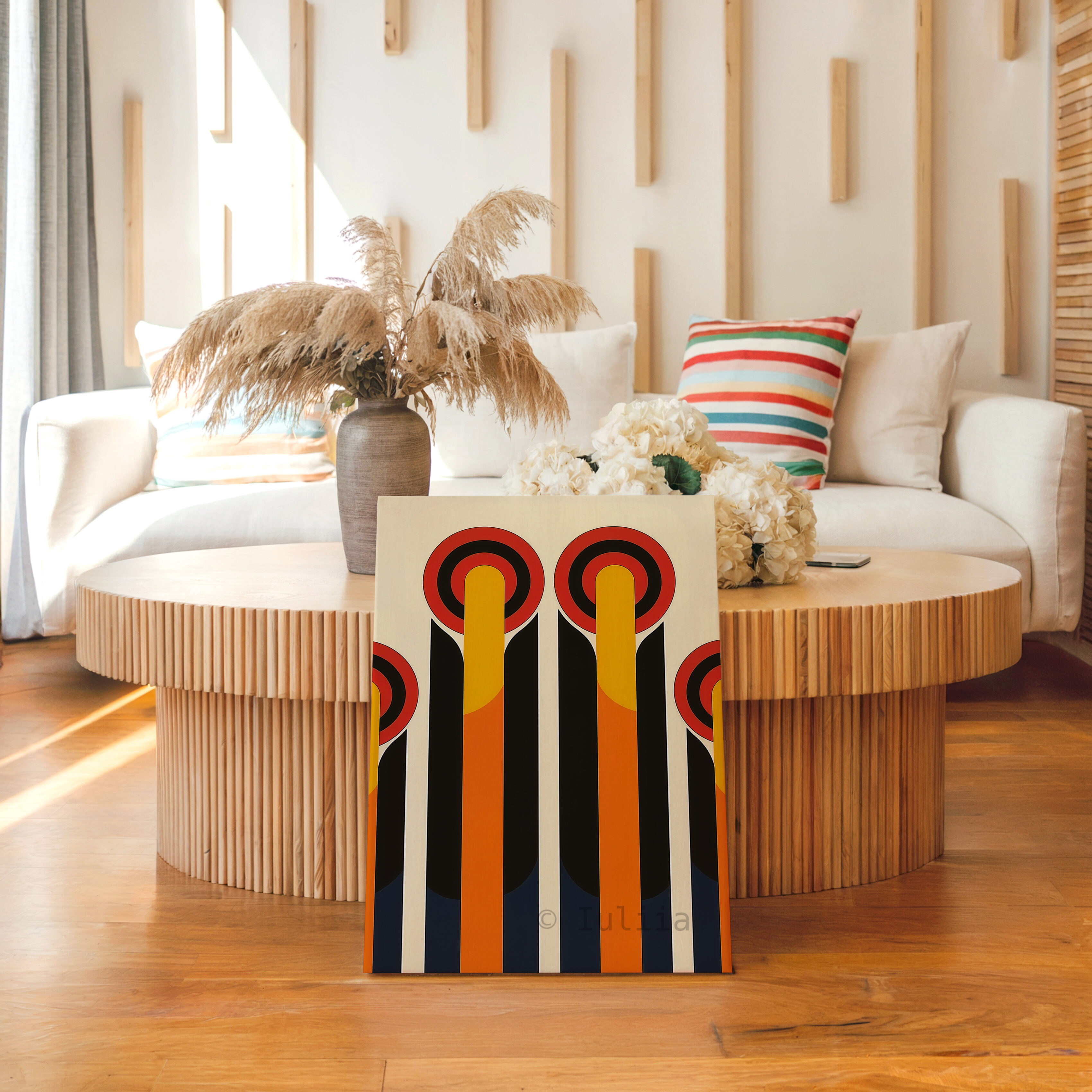 Canvas Architectural Wall Art, Bauhaus Geometric Towers, Retro Circle Composition, Modernist Landmark Design, Loft Decor - photo #11