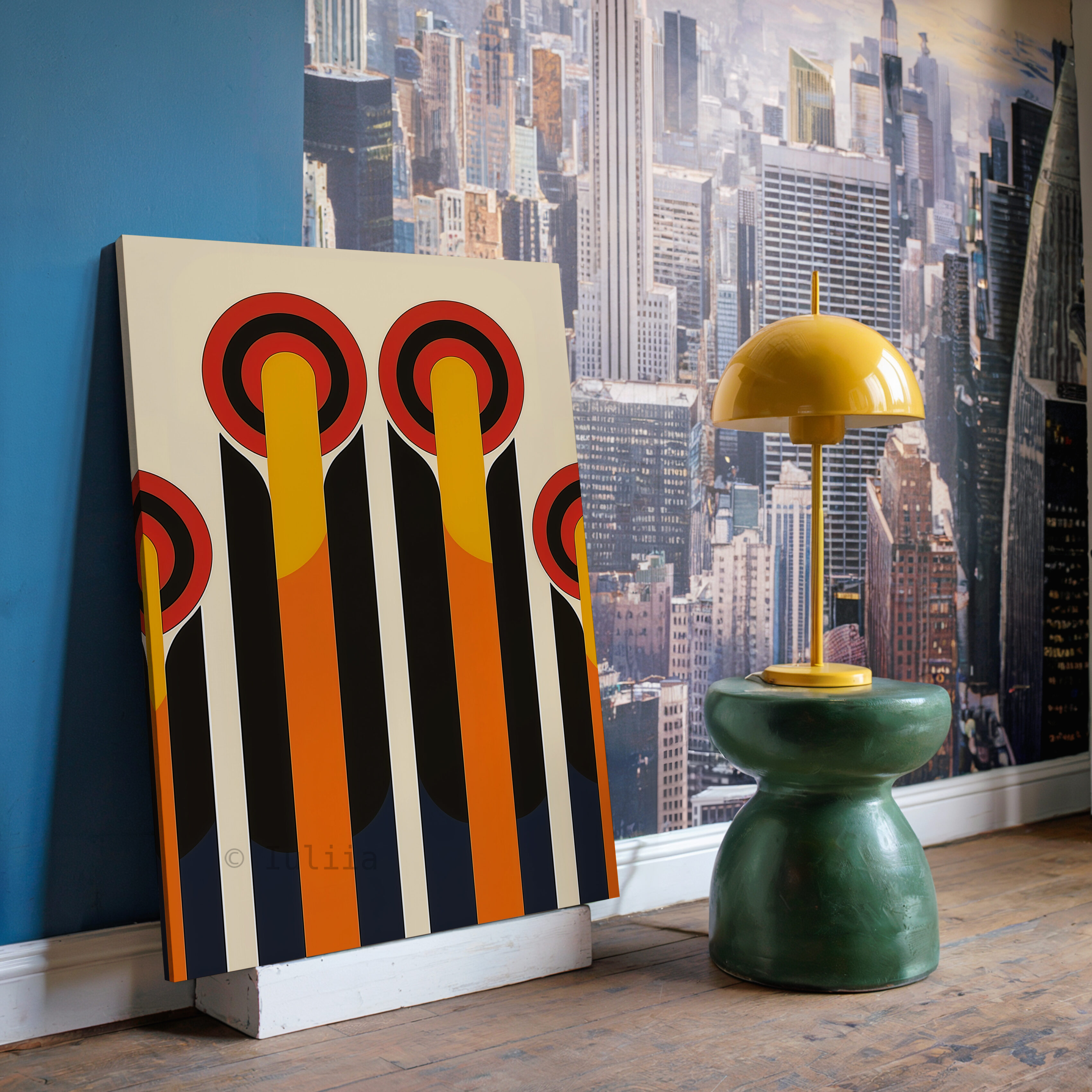 Canvas Architectural Wall Art, Bauhaus Geometric Towers, Retro Circle Composition, Modernist Landmark Design, Loft Decor - photo #13