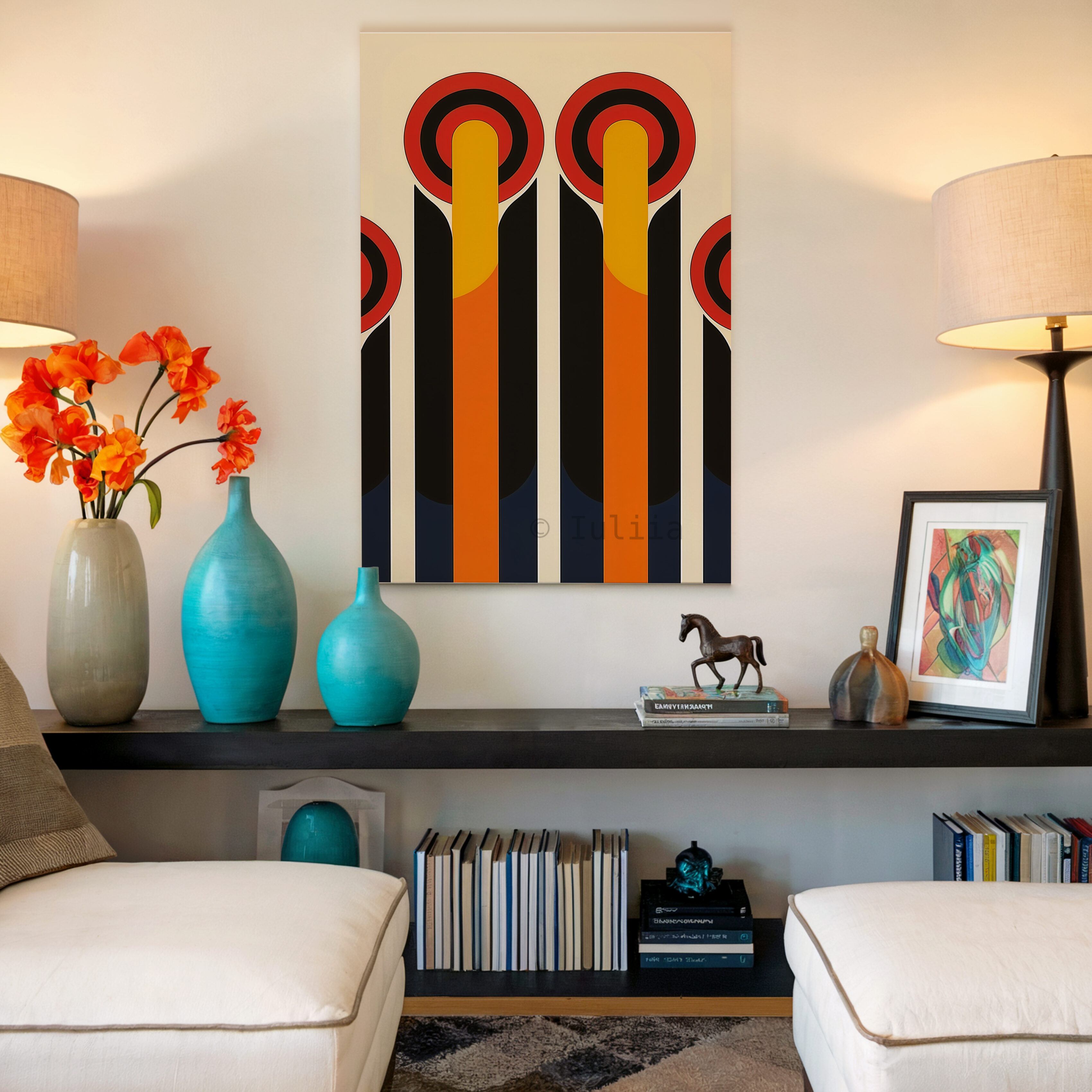 Canvas Architectural Wall Art, Bauhaus Geometric Towers, Retro Circle Composition, Modernist Landmark Design, Loft Decor - photo #14