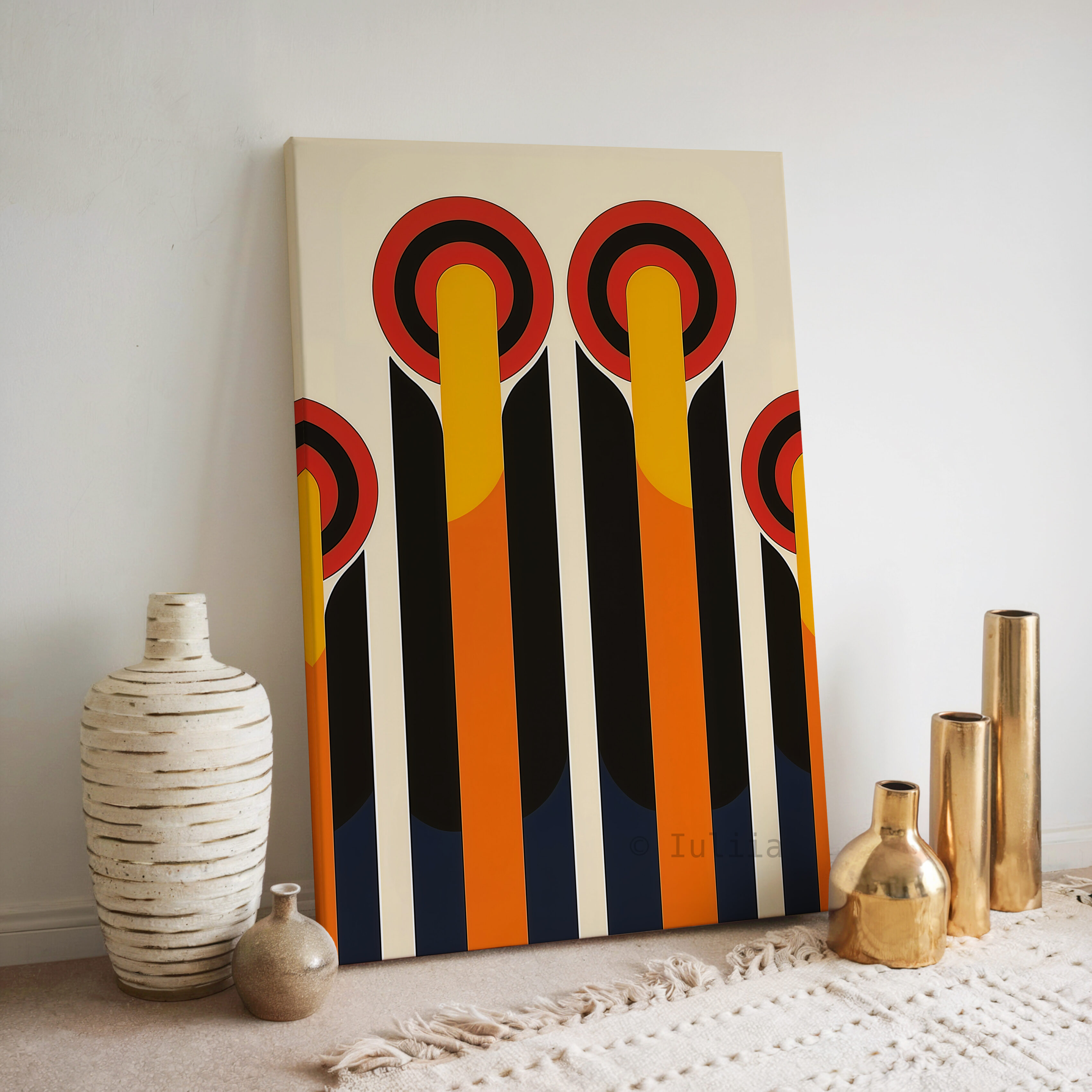 Canvas Architectural Wall Art, Bauhaus Geometric Towers, Retro Circle Composition, Modernist Landmark Design, Loft Decor - photo #2