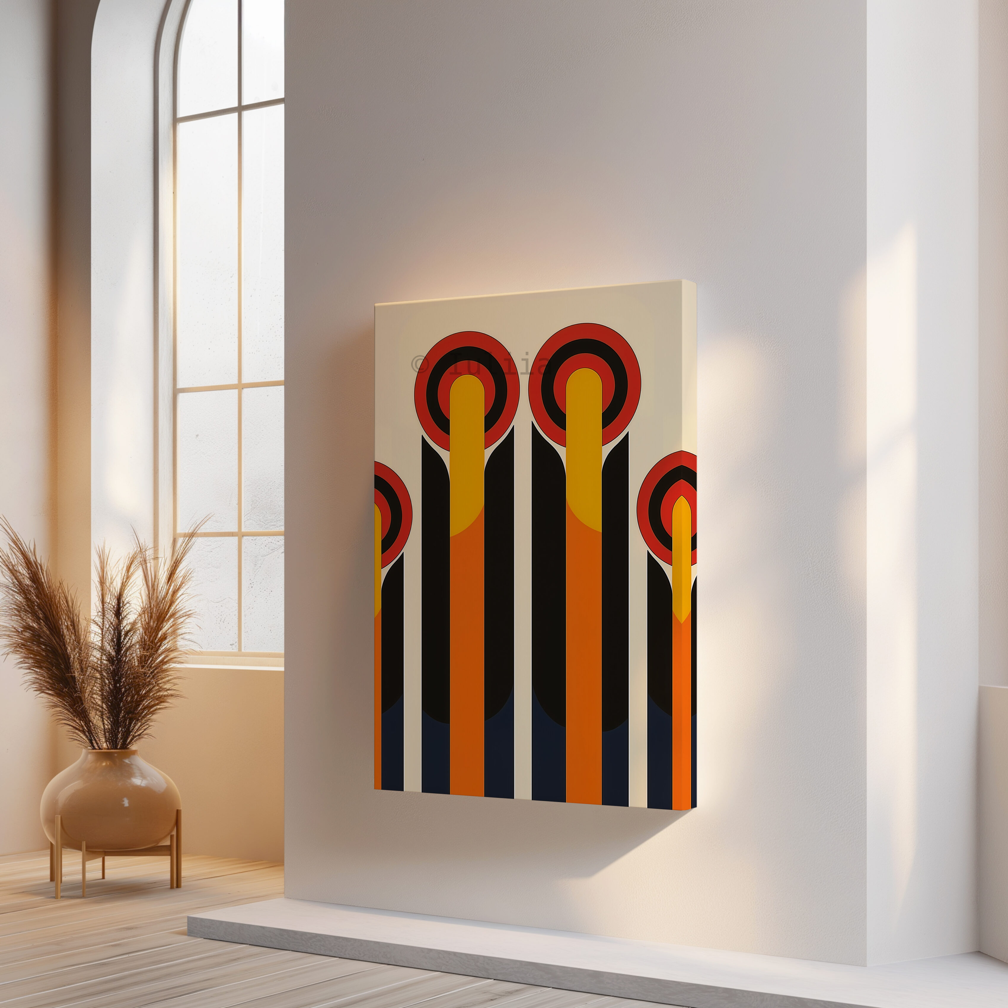 Canvas Architectural Wall Art, Bauhaus Geometric Towers, Retro Circle Composition, Modernist Landmark Design, Loft Decor - photo #12