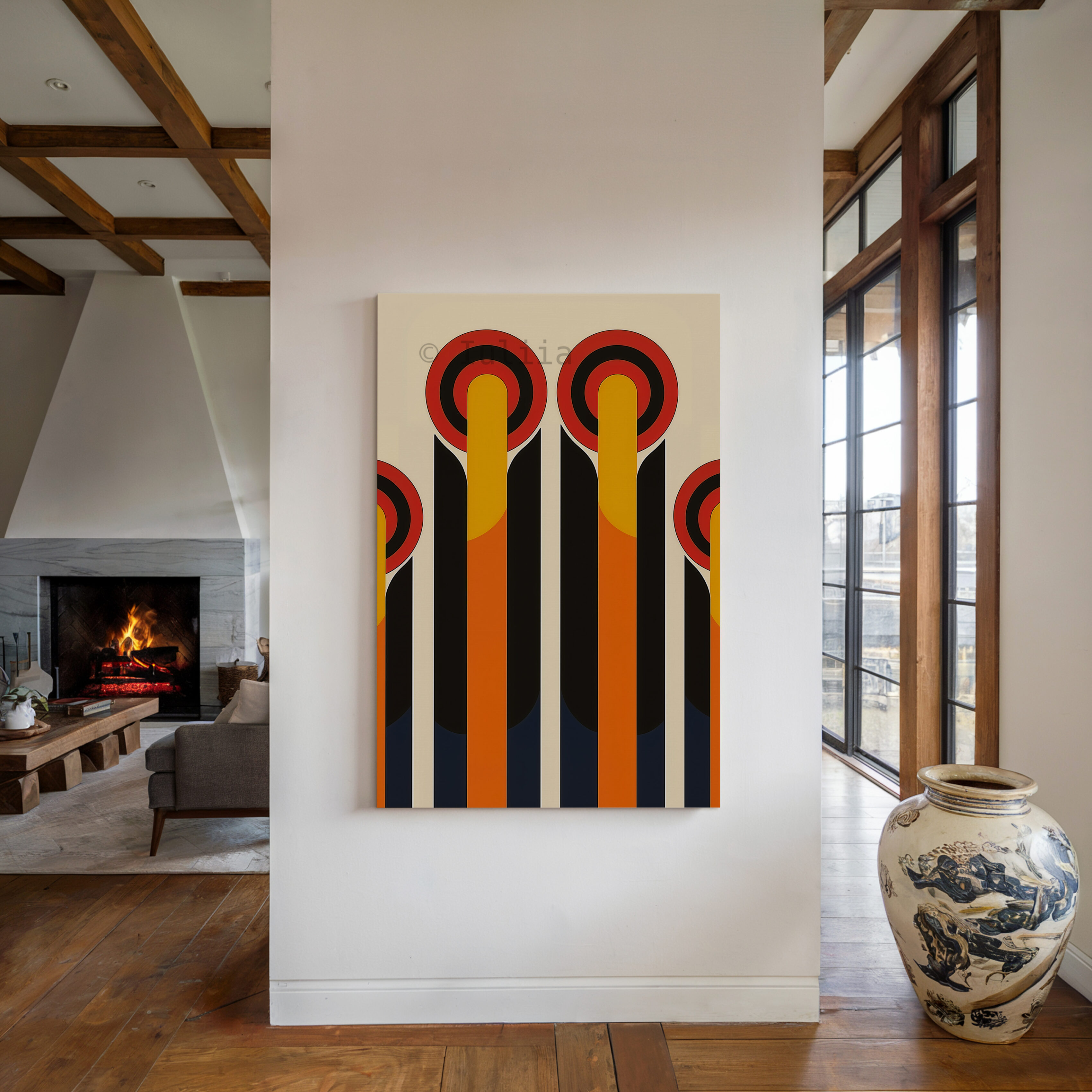 Canvas Architectural Wall Art, Bauhaus Geometric Towers, Retro Circle Composition, Modernist Landmark Design, Loft Decor - photo #3