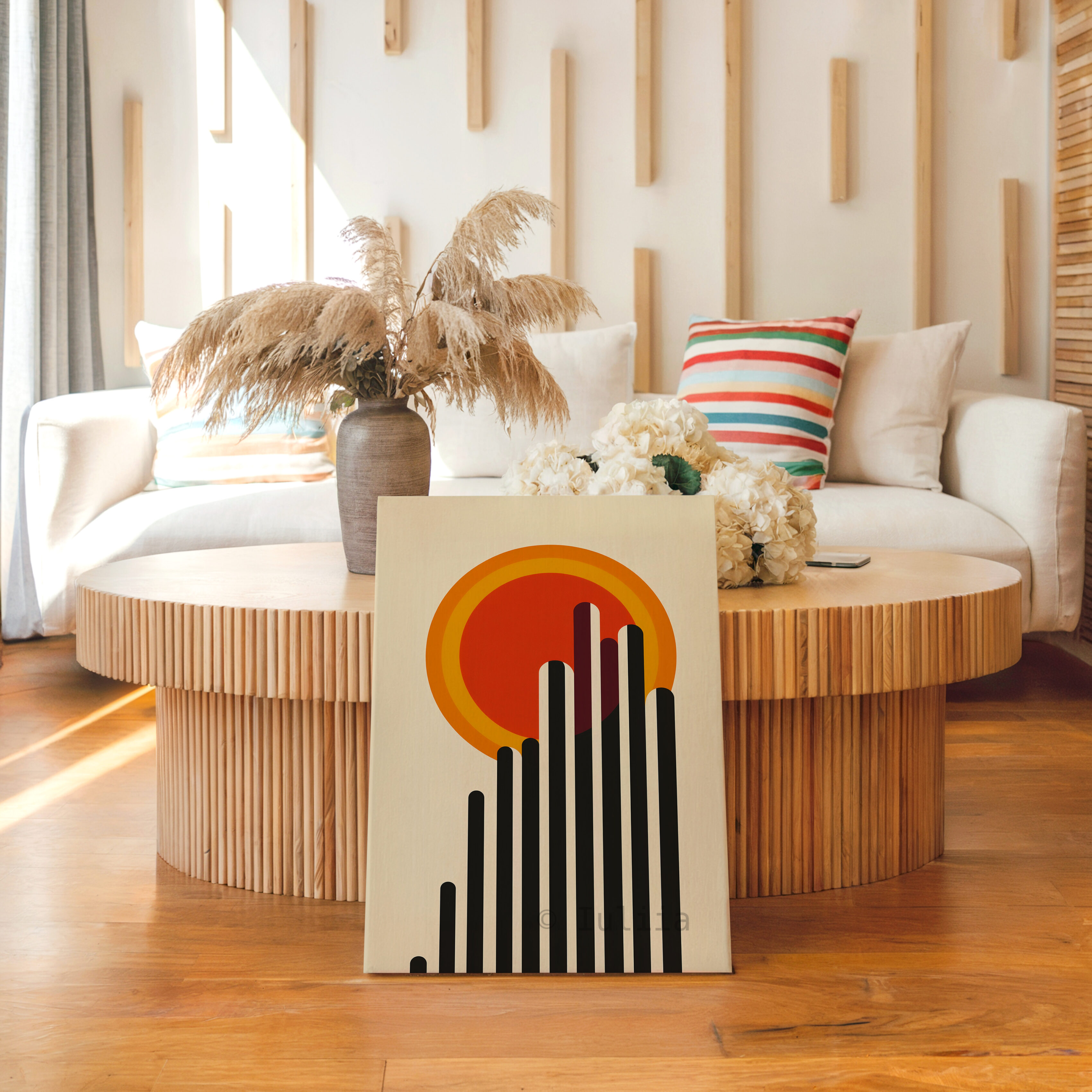 Architectural Wall Art, Bauhaus Skyline Canvas, Modernist Sun Composition, Geometric Cityscape Decor, Loft Statement Piece - photo #11