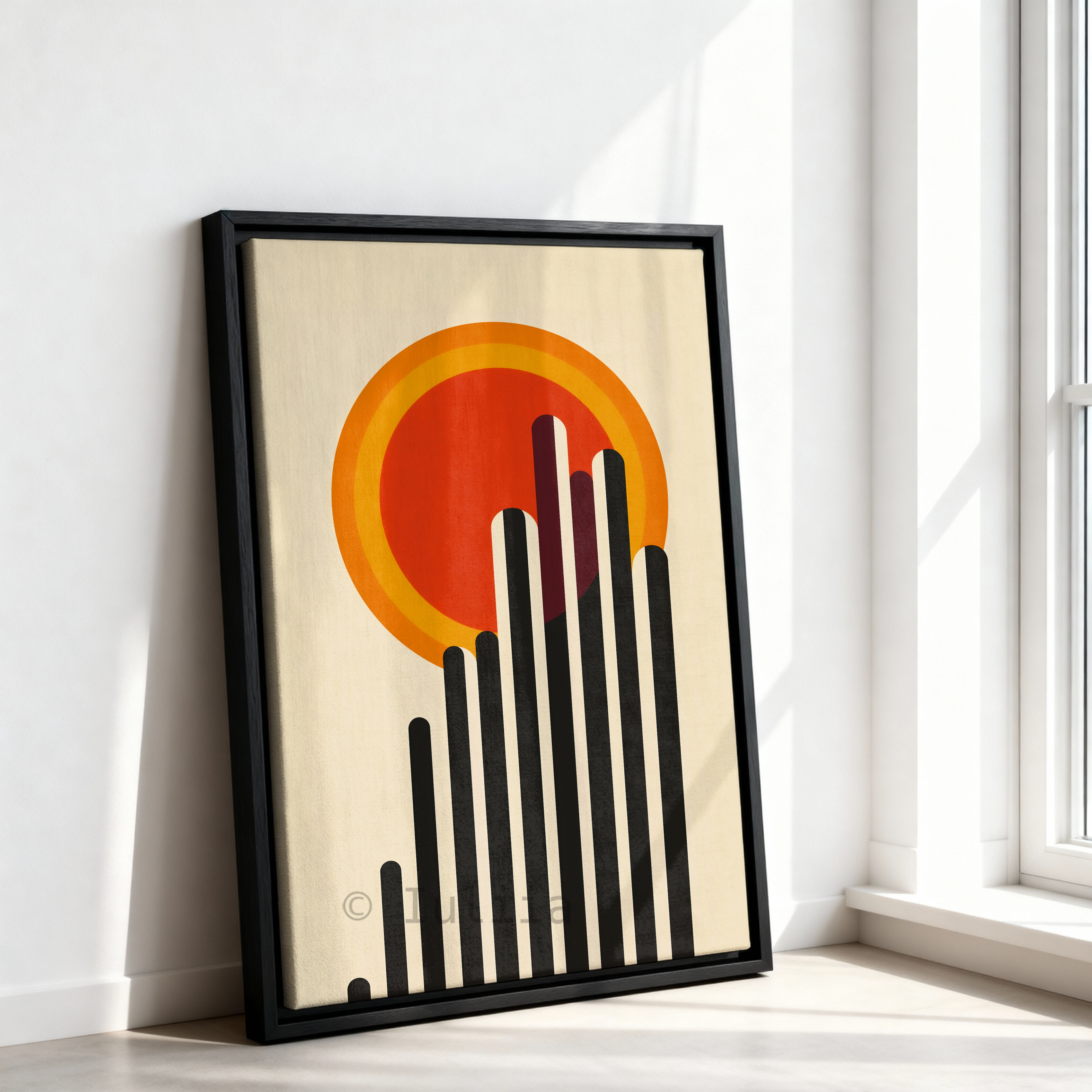 Architectural Wall Art, Bauhaus Skyline Canvas, Modernist Sun Composition, Geometric Cityscape Decor, Loft Statement Piece - photo #7