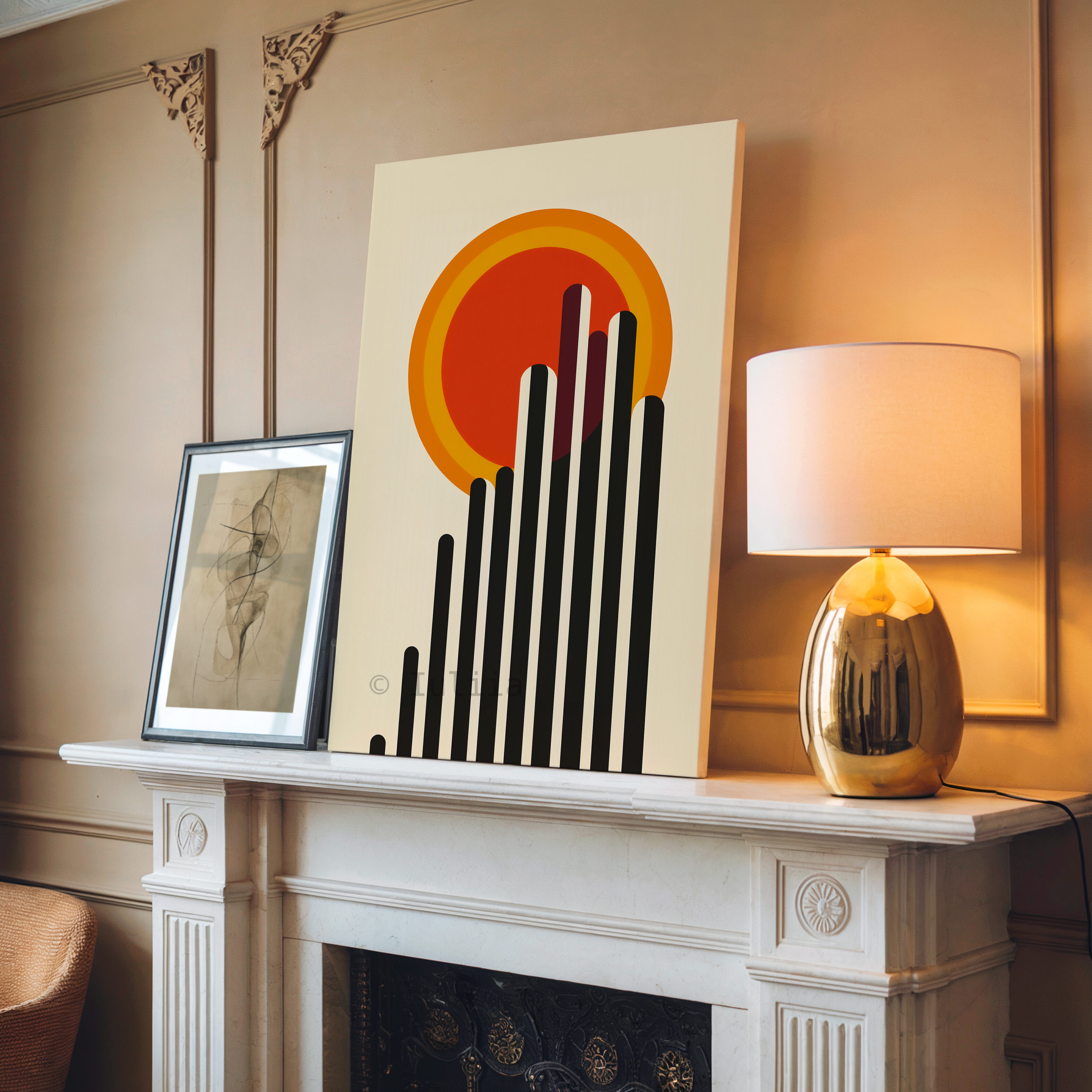 Architectural Wall Art, Bauhaus Skyline Canvas, Modernist Sun Composition, Geometric Cityscape Decor, Loft Statement Piece - photo #10