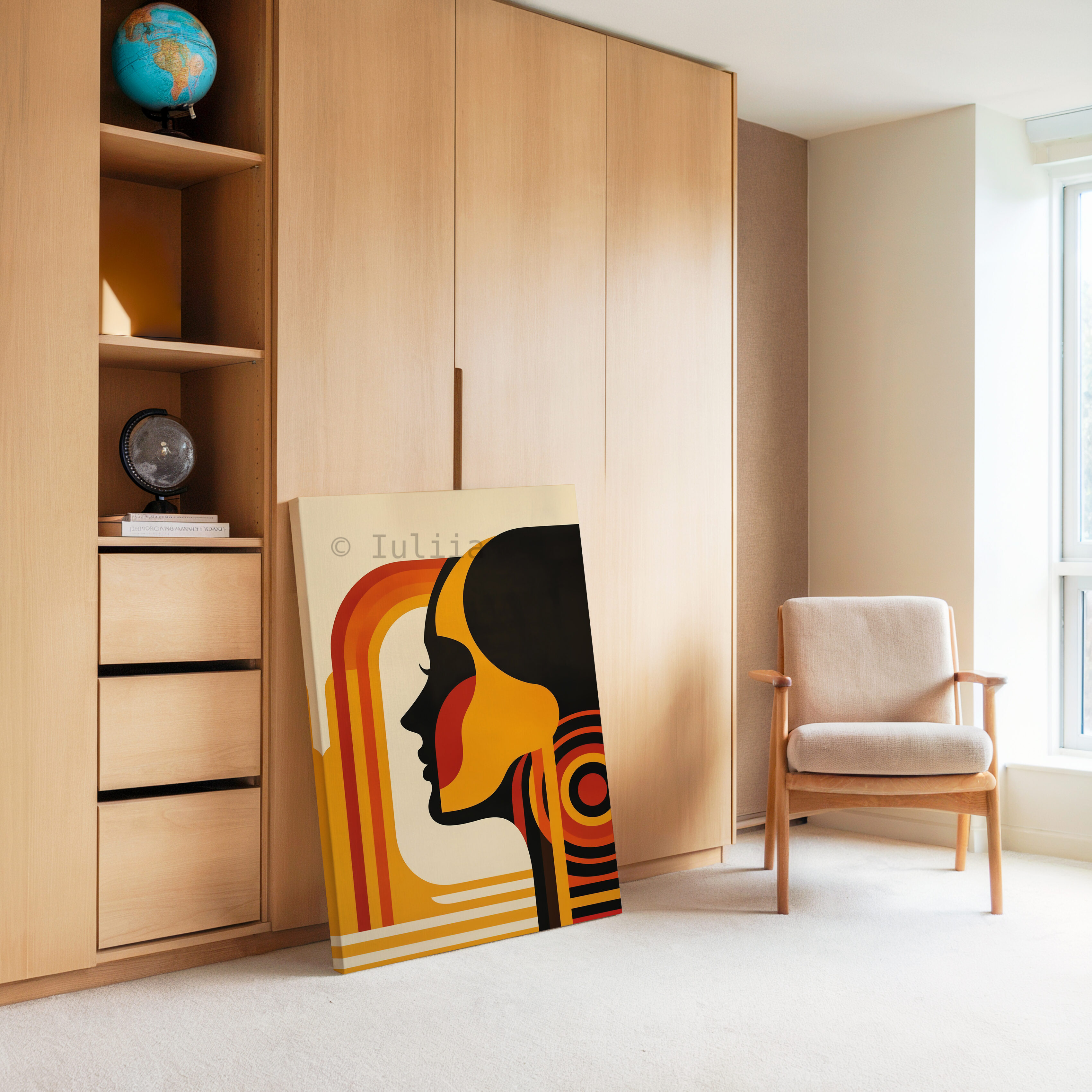 Designer Portrait Canvas, Bauhaus Female Profile, Retro Modernist Illustration, Geometric Character Artwork, Statement Decor - photo #4