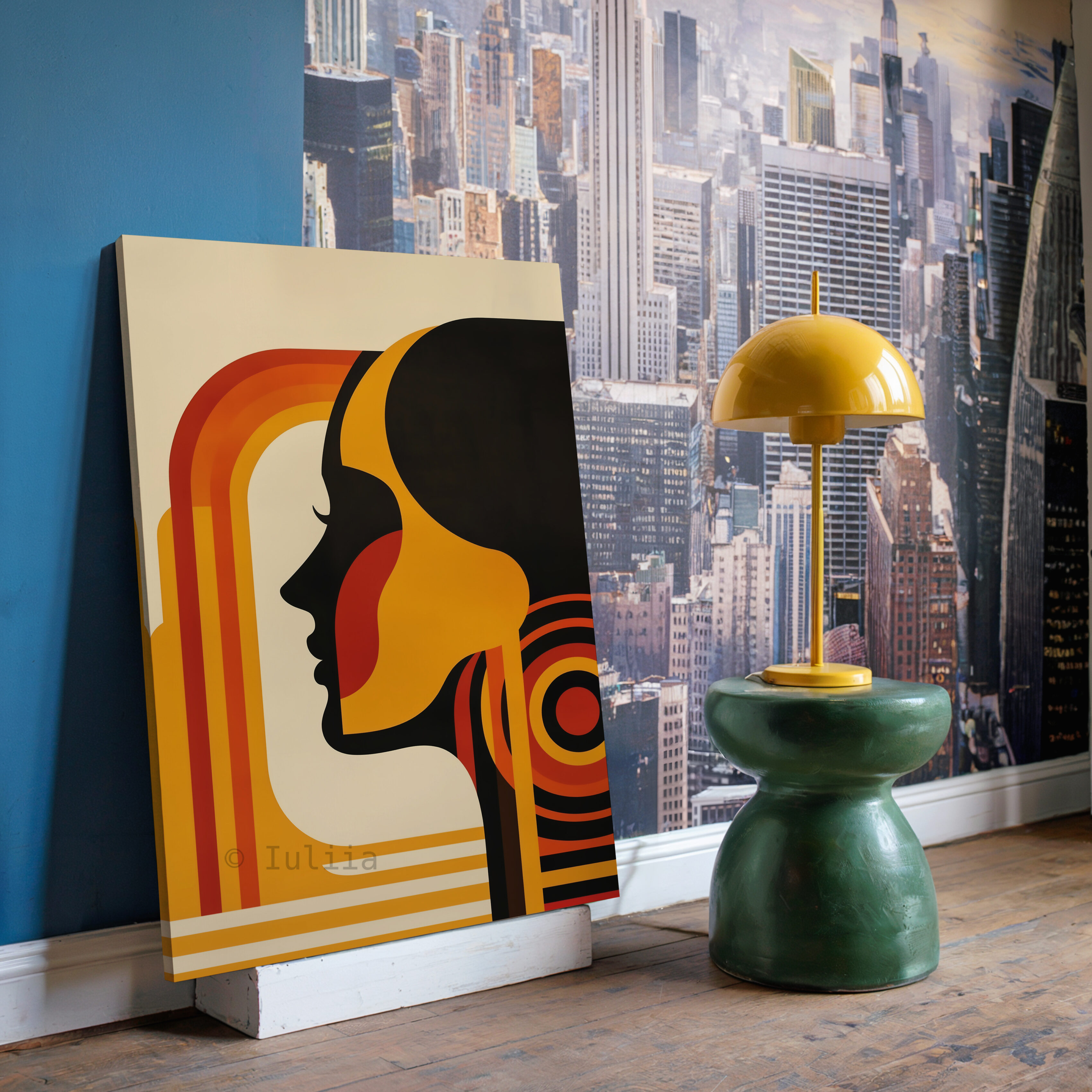 Designer Portrait Canvas, Bauhaus Female Profile, Retro Modernist Illustration, Geometric Character Artwork, Statement Decor - photo #13