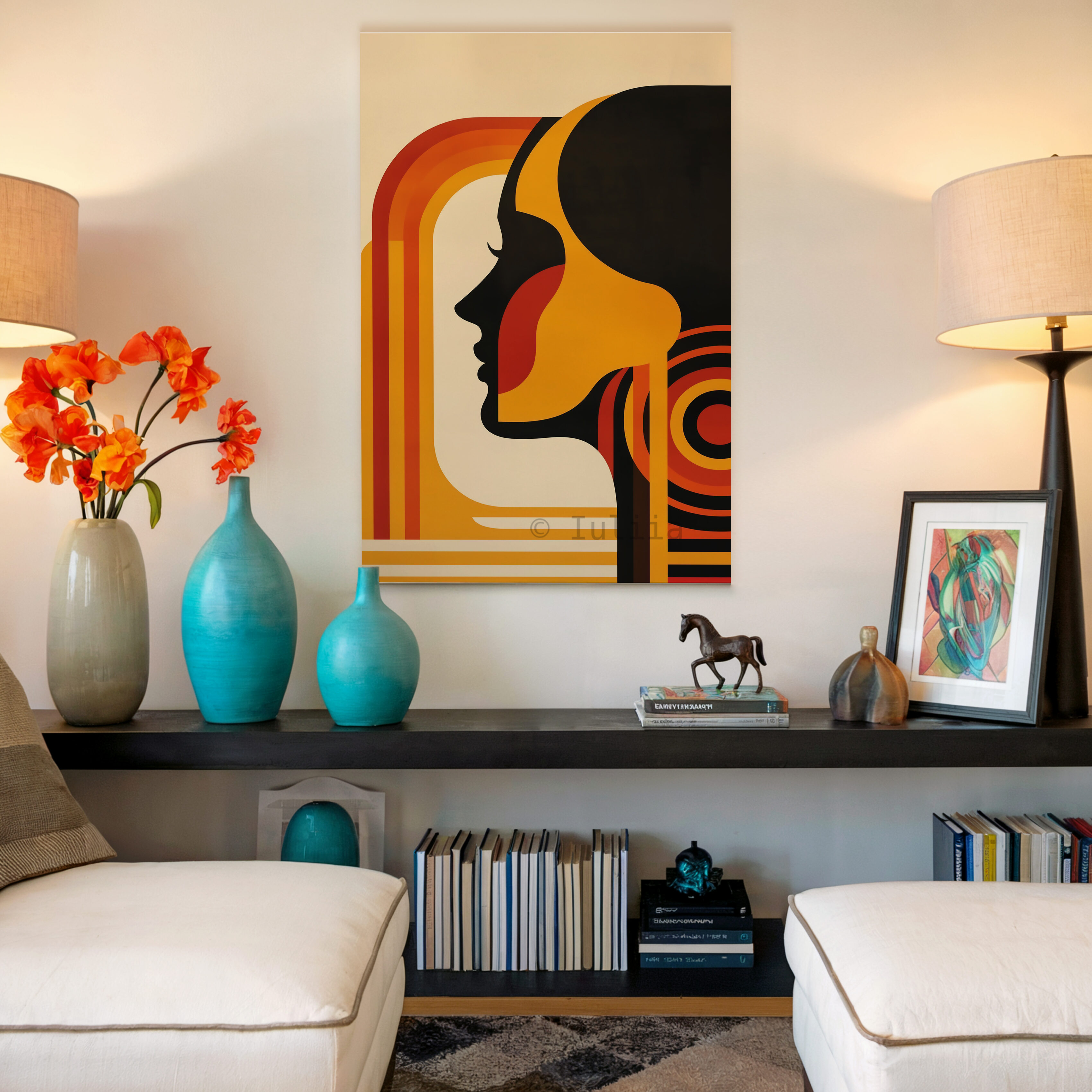 Designer Portrait Canvas, Bauhaus Female Profile, Retro Modernist Illustration, Geometric Character Artwork, Statement Decor - photo #14