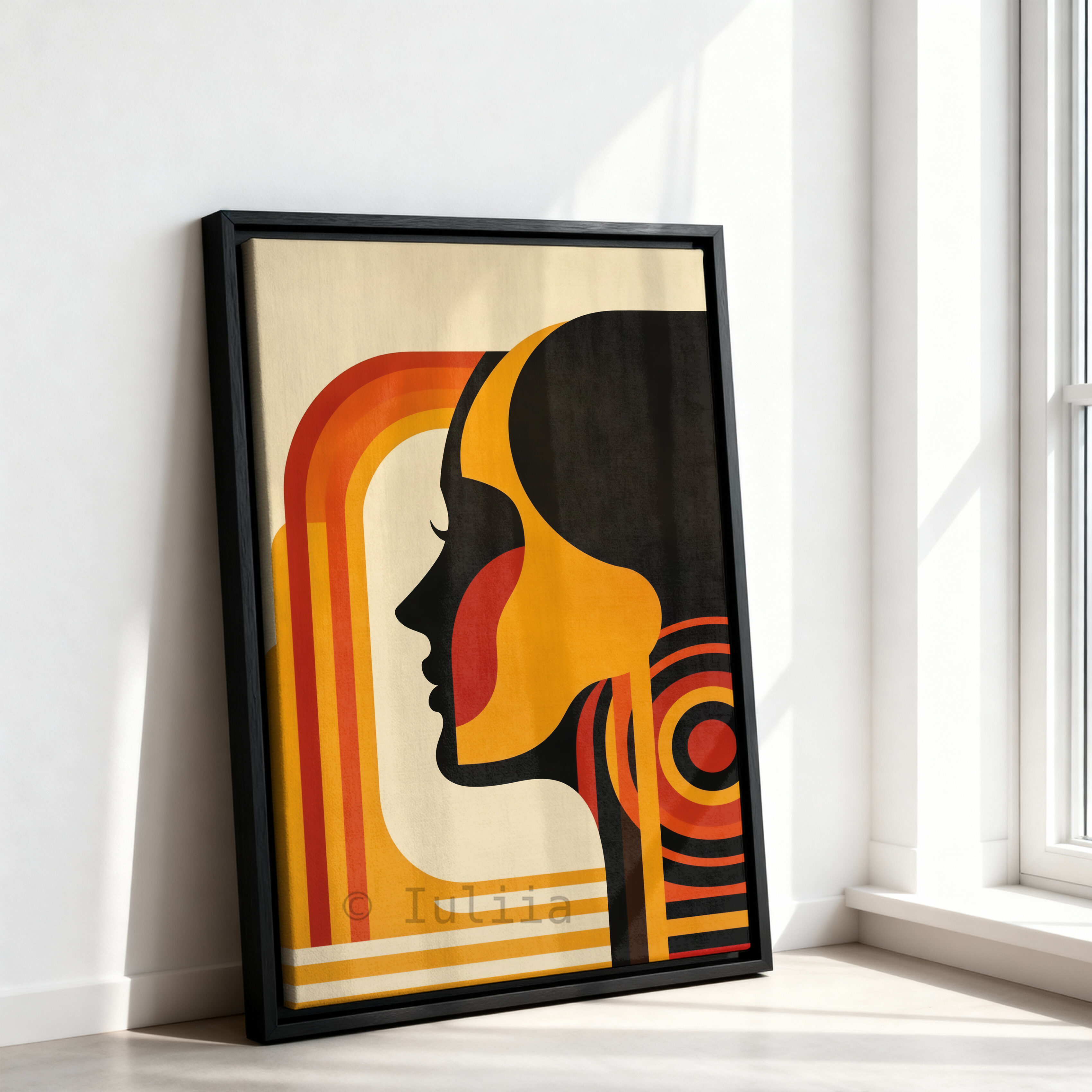 Designer Portrait Canvas, Bauhaus Female Profile, Retro Modernist Illustration, Geometric Character Artwork, Statement Decor - photo #7