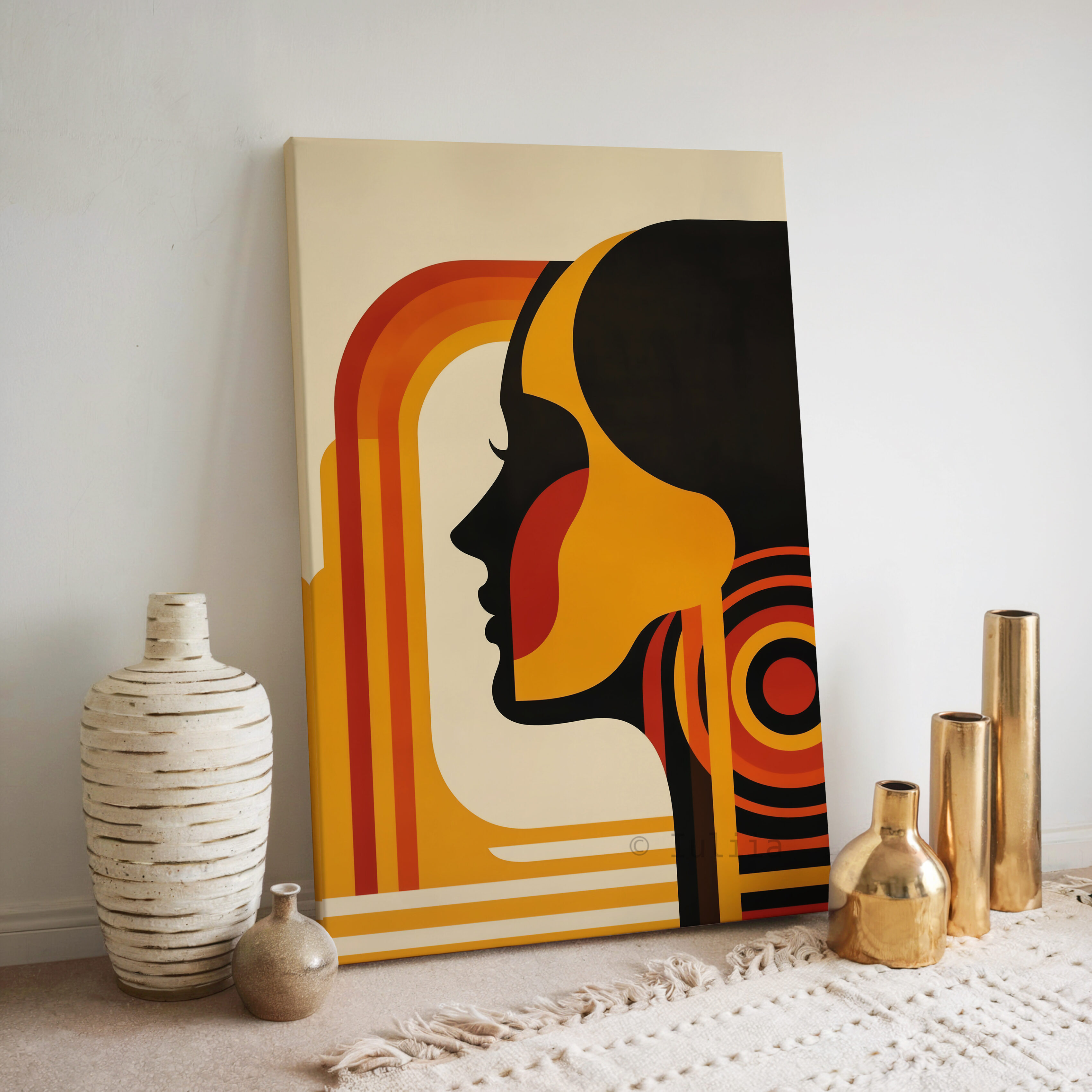 Designer Portrait Canvas, Bauhaus Female Profile, Retro Modernist Illustration, Geometric Character Artwork, Statement Decor - photo #2