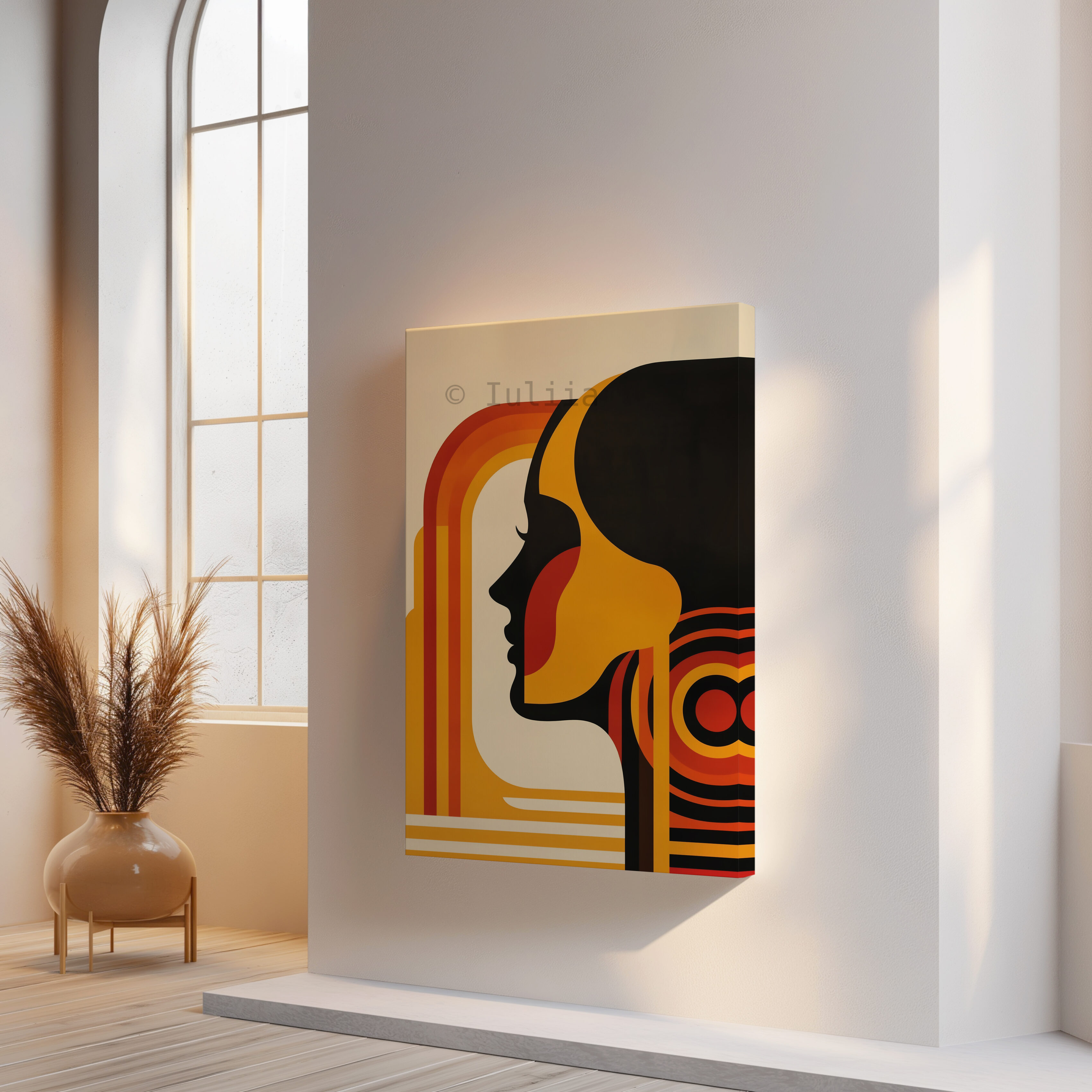 Designer Portrait Canvas, Bauhaus Female Profile, Retro Modernist Illustration, Geometric Character Artwork, Statement Decor - photo #12