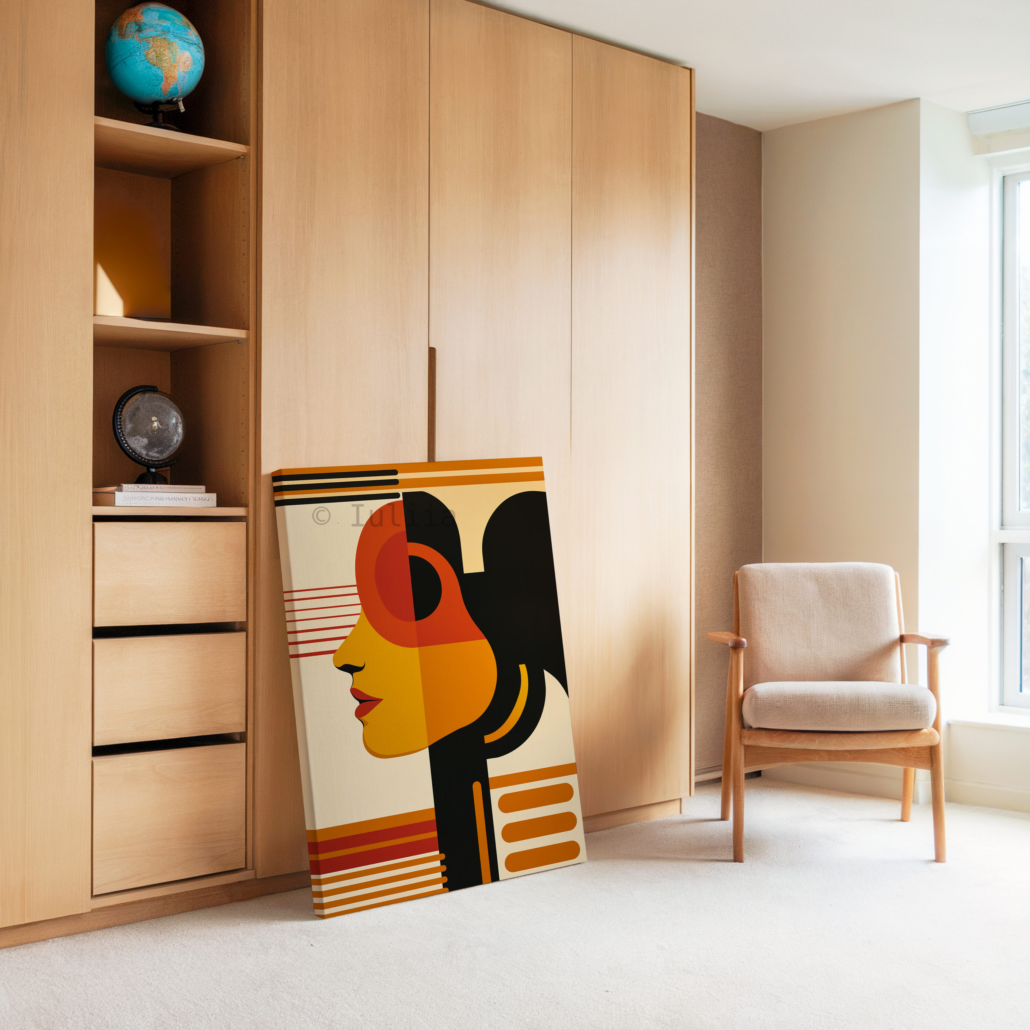 Modern Muse Decor, Bauhaus Portrait Canvas, Retro Female Silhouette, Geometric Character Design, Mid Century Wall Accent - photo #4