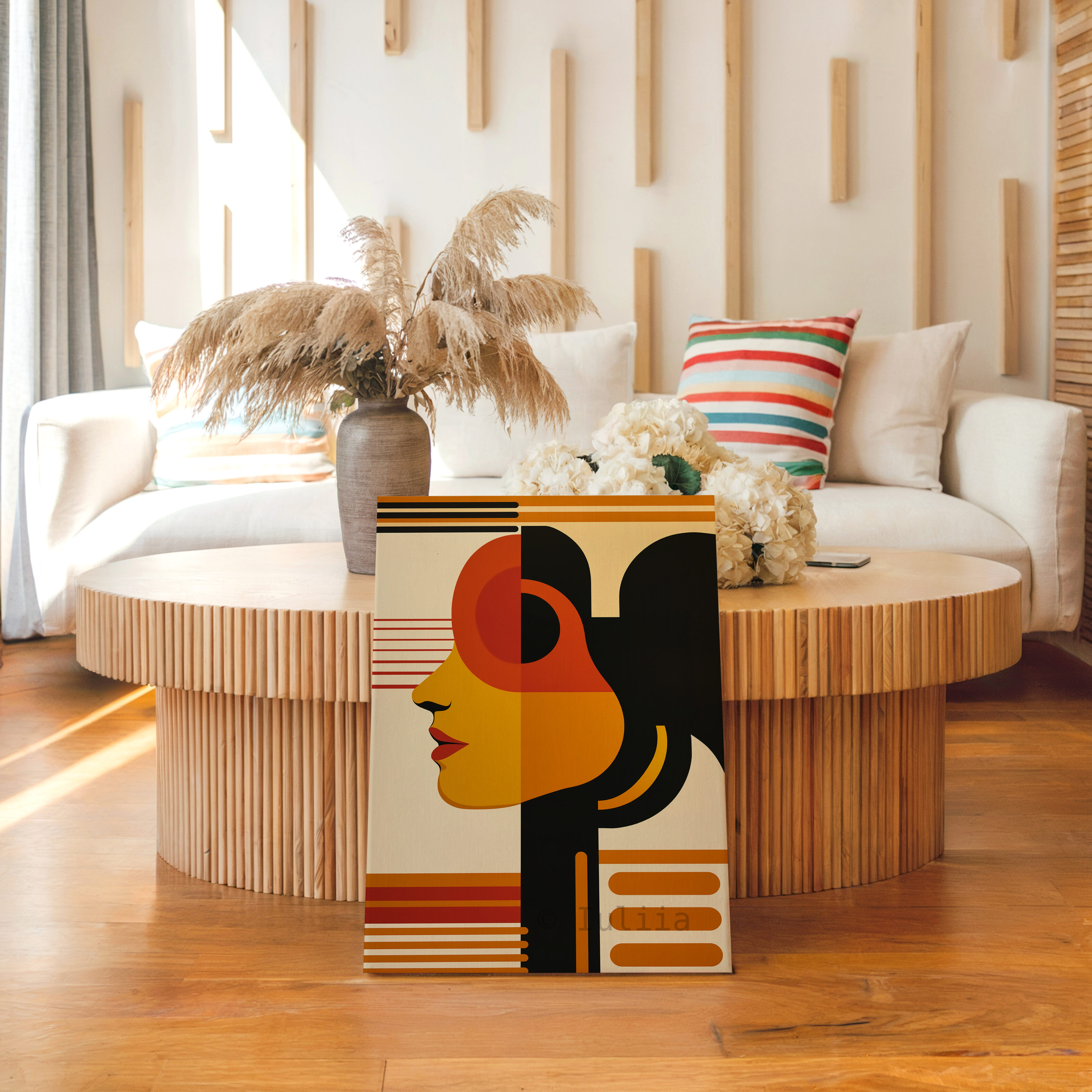 Modern Muse Decor, Bauhaus Portrait Canvas, Retro Female Silhouette, Geometric Character Design, Mid Century Wall Accent - photo #11