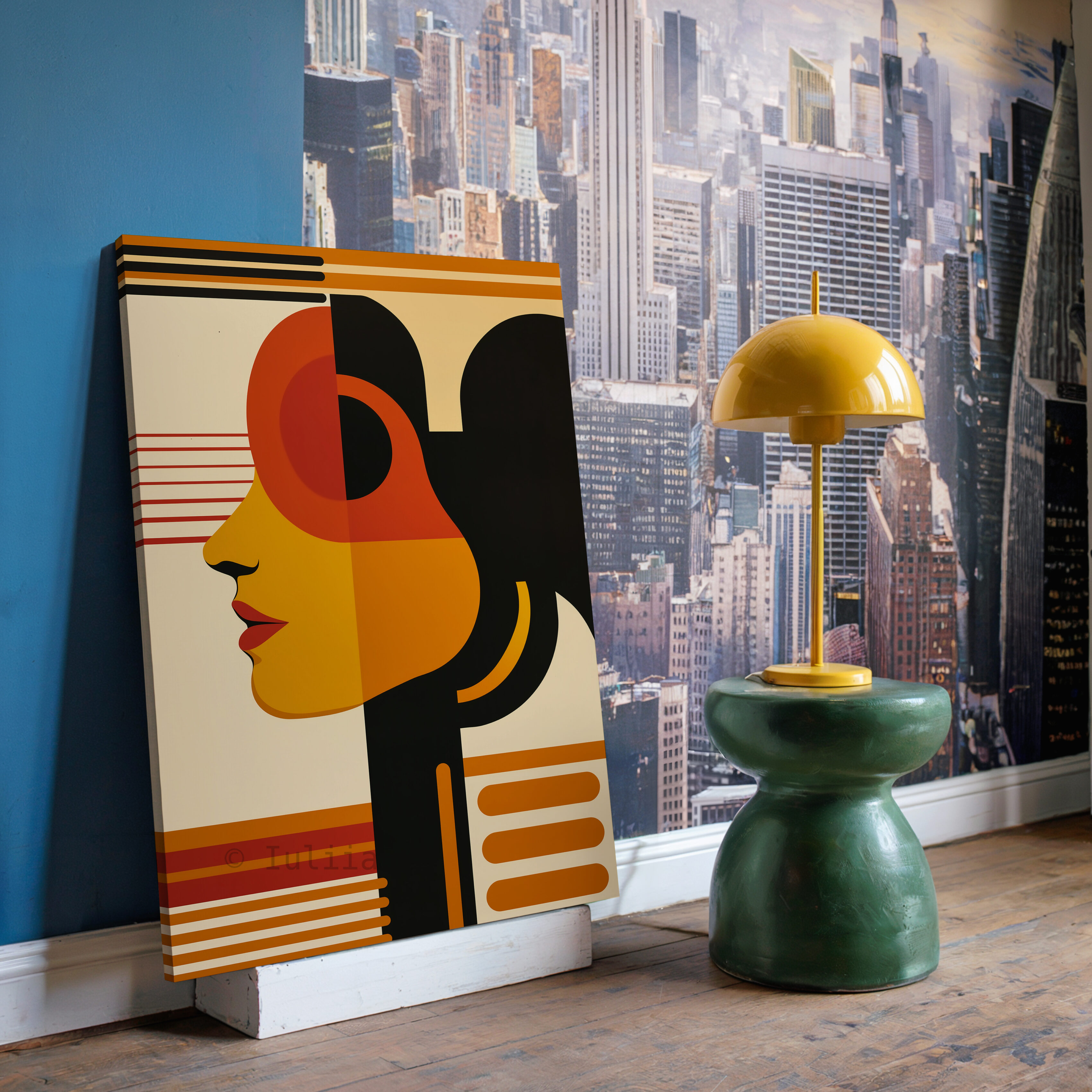Modern Muse Decor, Bauhaus Portrait Canvas, Retro Female Silhouette, Geometric Character Design, Mid Century Wall Accent - photo #13