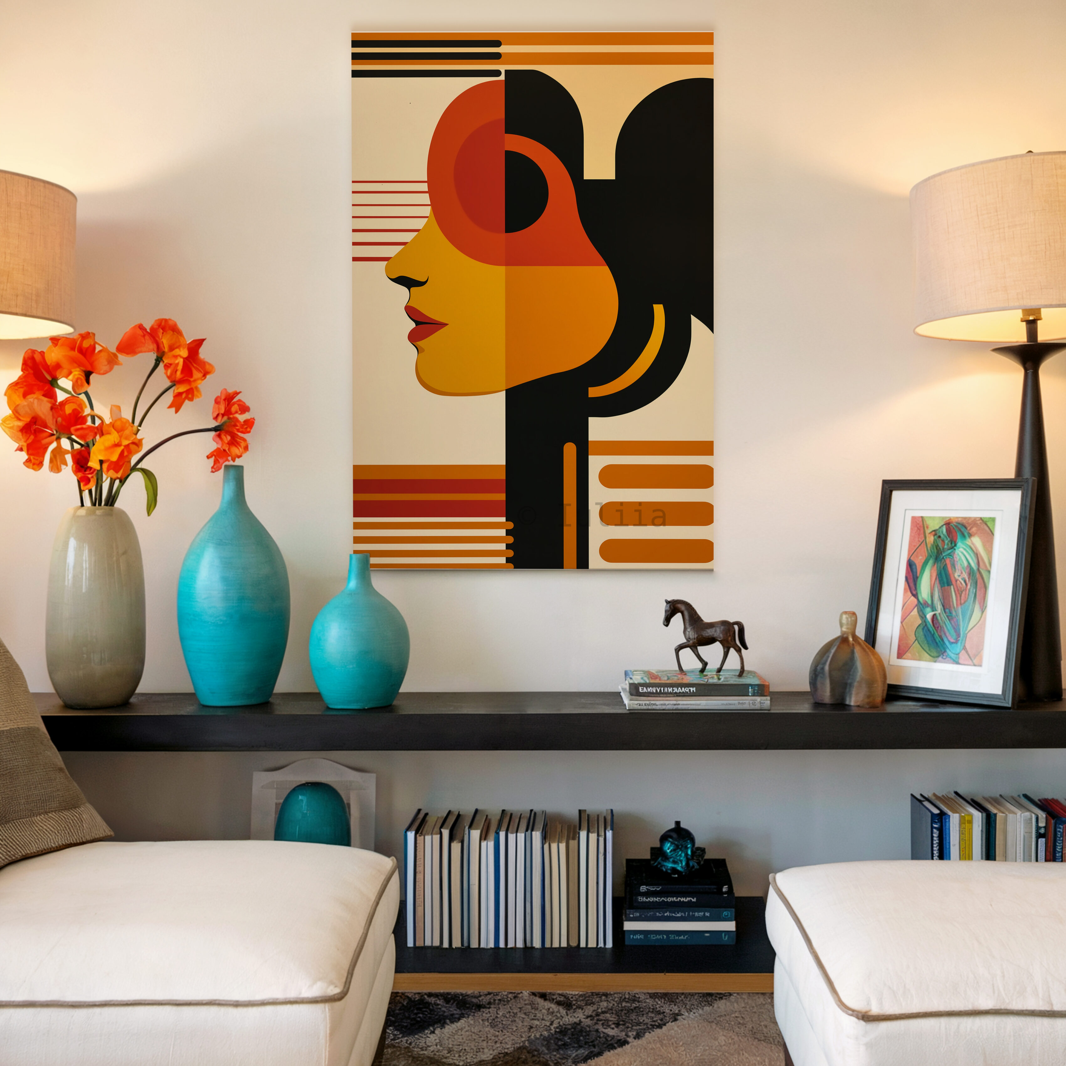 Modern Muse Decor, Bauhaus Portrait Canvas, Retro Female Silhouette, Geometric Character Design, Mid Century Wall Accent - photo #14