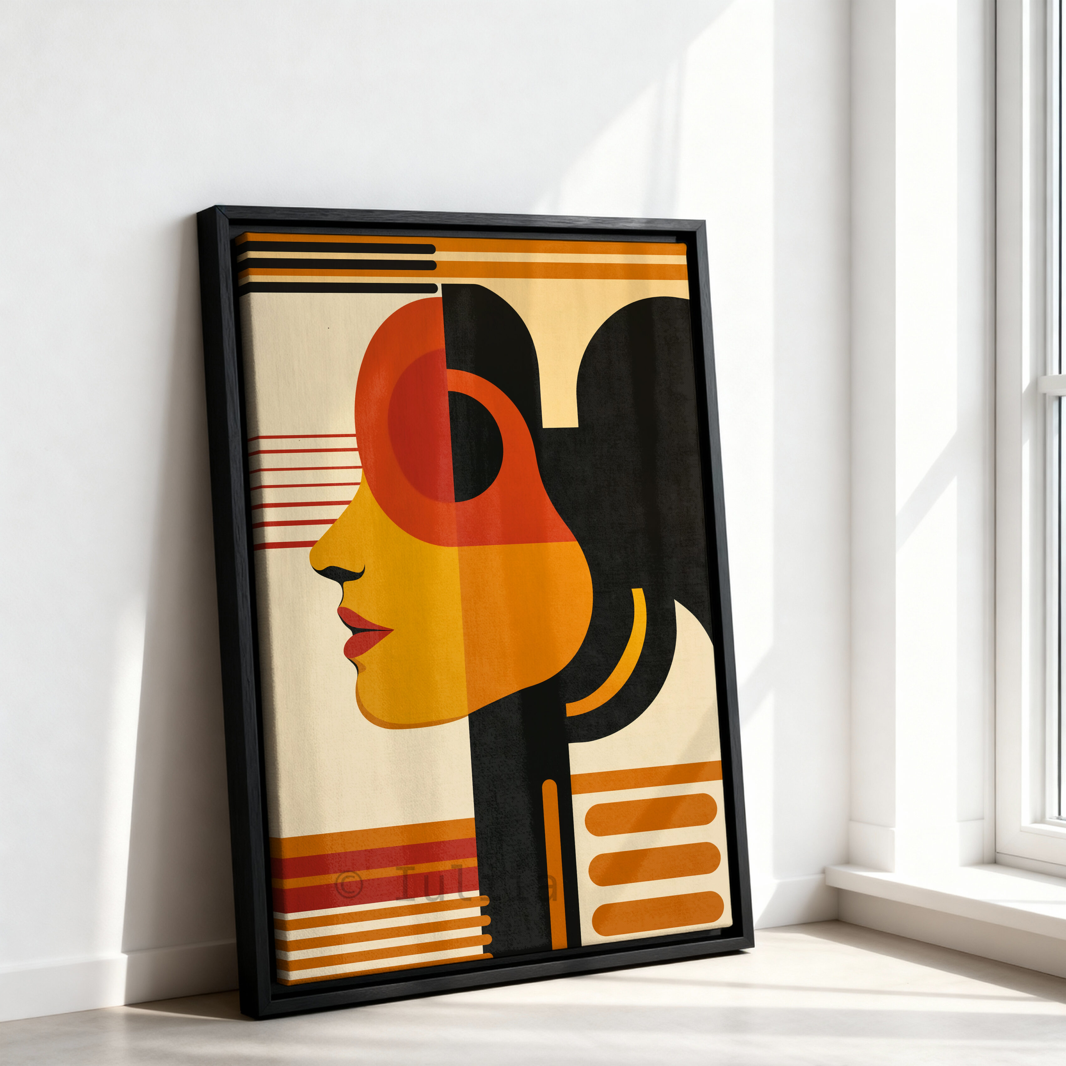 Modern Muse Decor, Bauhaus Portrait Canvas, Retro Female Silhouette, Geometric Character Design, Mid Century Wall Accent - photo #7
