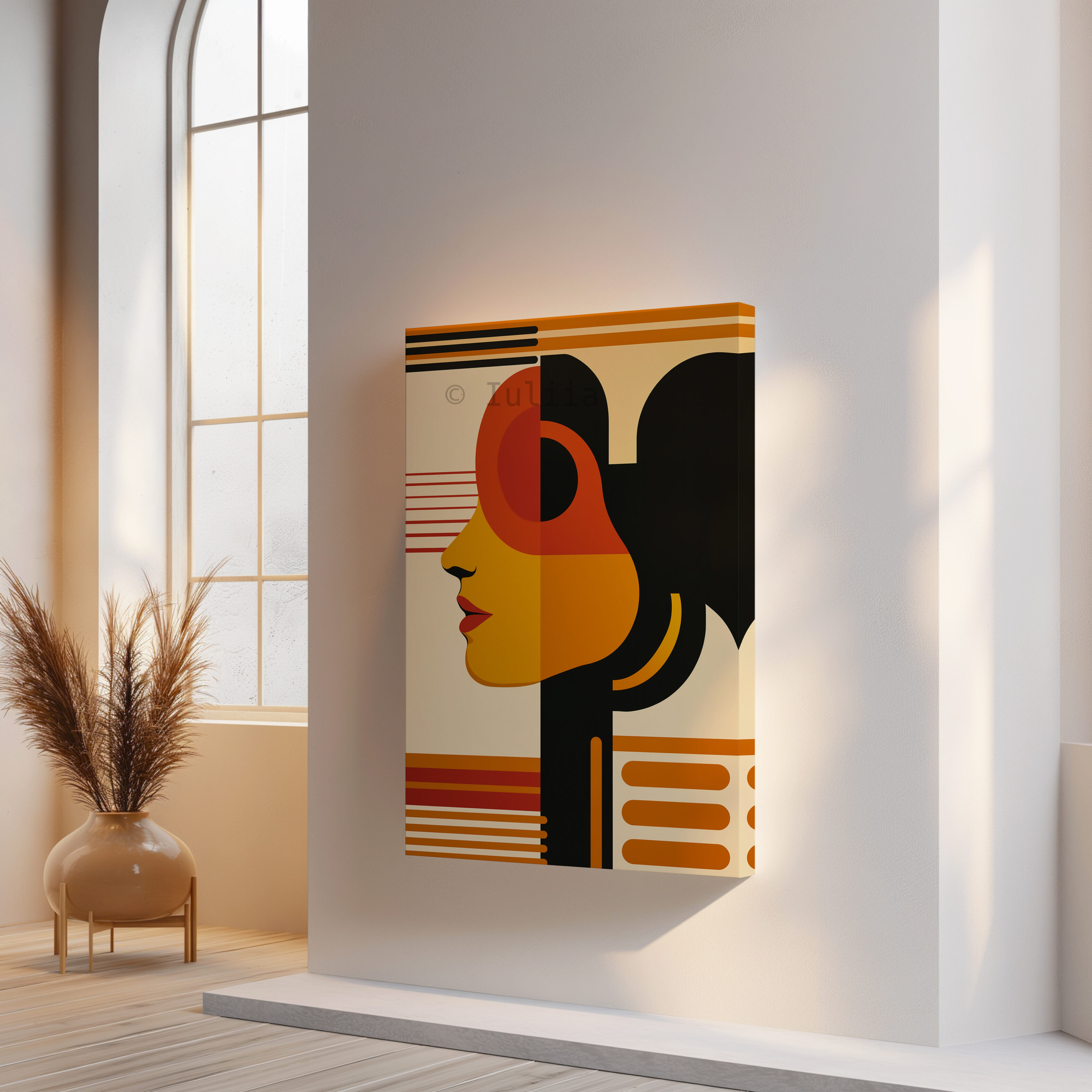 Modern Muse Decor, Bauhaus Portrait Canvas, Retro Female Silhouette, Geometric Character Design, Mid Century Wall Accent - photo #12