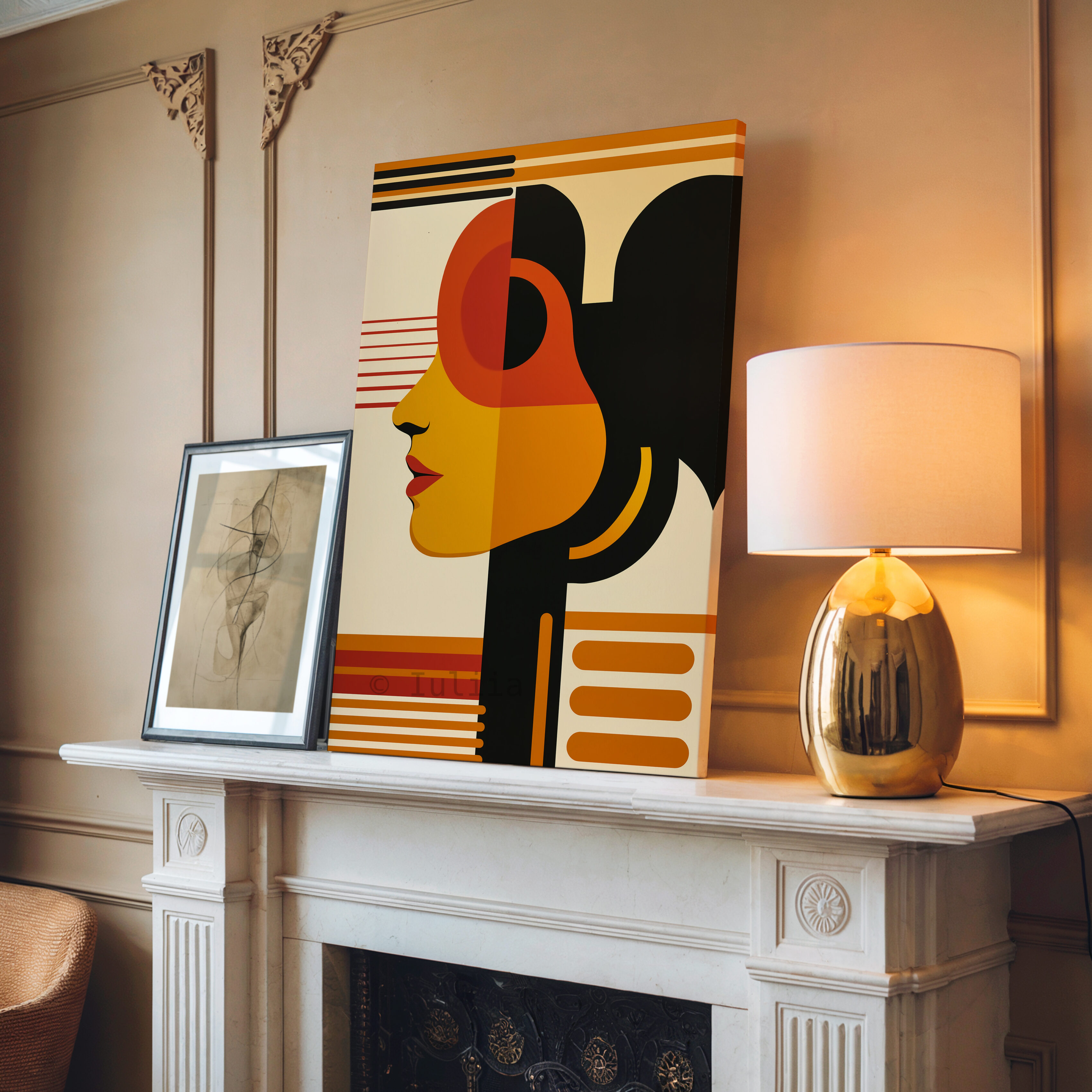 Modern Muse Decor, Bauhaus Portrait Canvas, Retro Female Silhouette, Geometric Character Design, Mid Century Wall Accent - photo #10