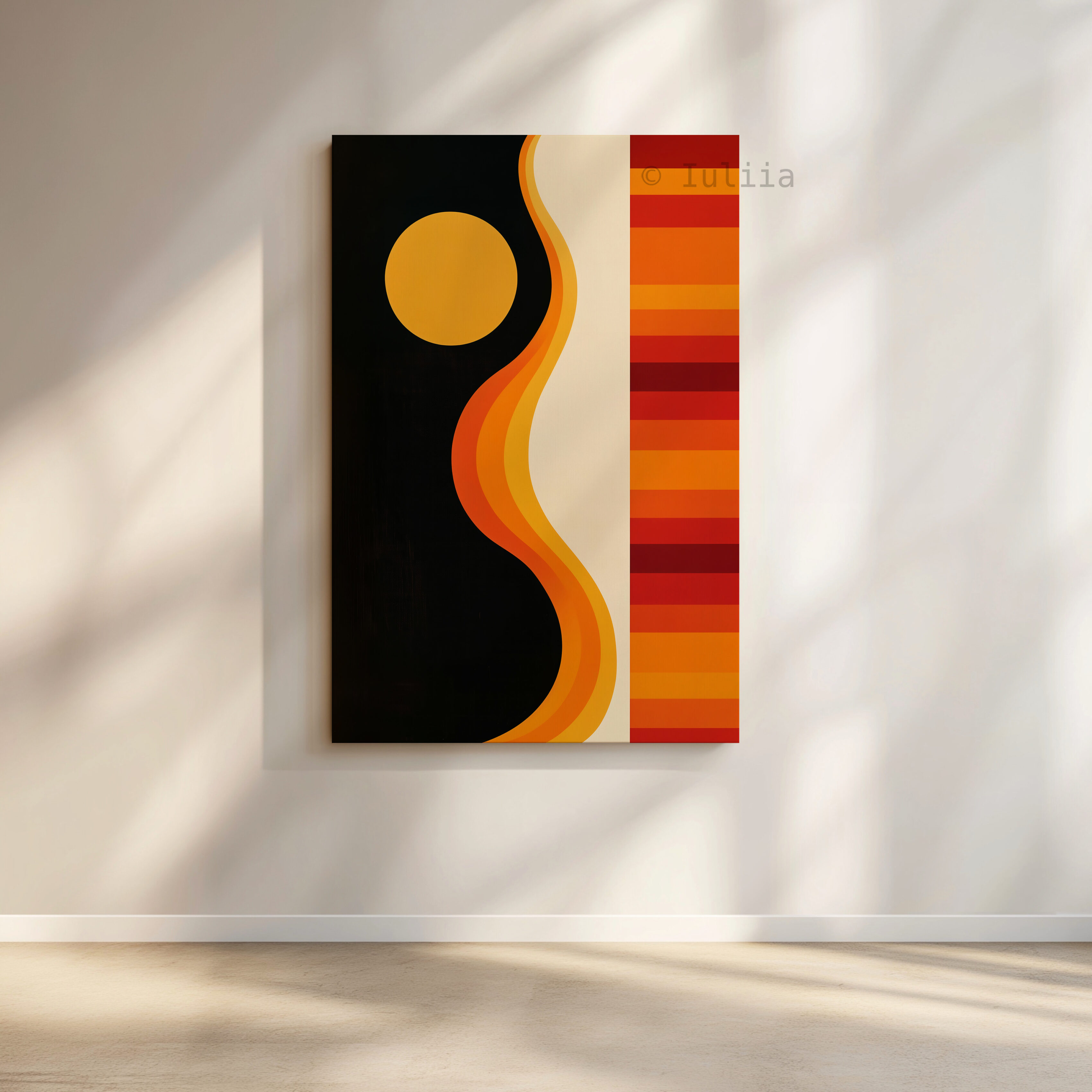 Retro Minimal Canvas, Sunset Wave Print Composition, Bauhaus Color Rhythm Artwork, Modern Interior Accent, Mid Century Inspired Decor