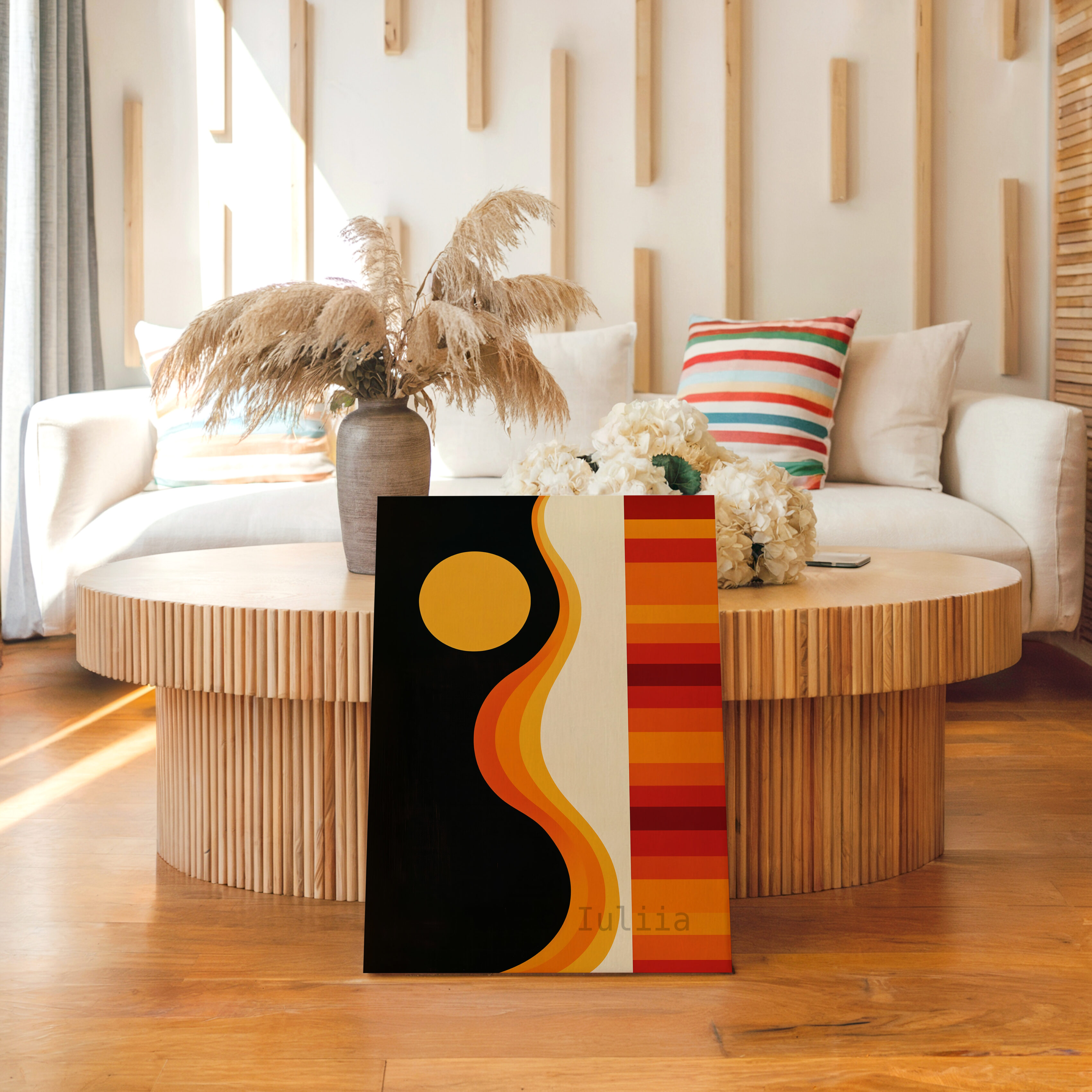Retro Minimal Canvas, Sunset Wave Print Composition, Bauhaus Color Rhythm Artwork, Modern Interior Accent, Mid Century Inspired Decor - photo #11