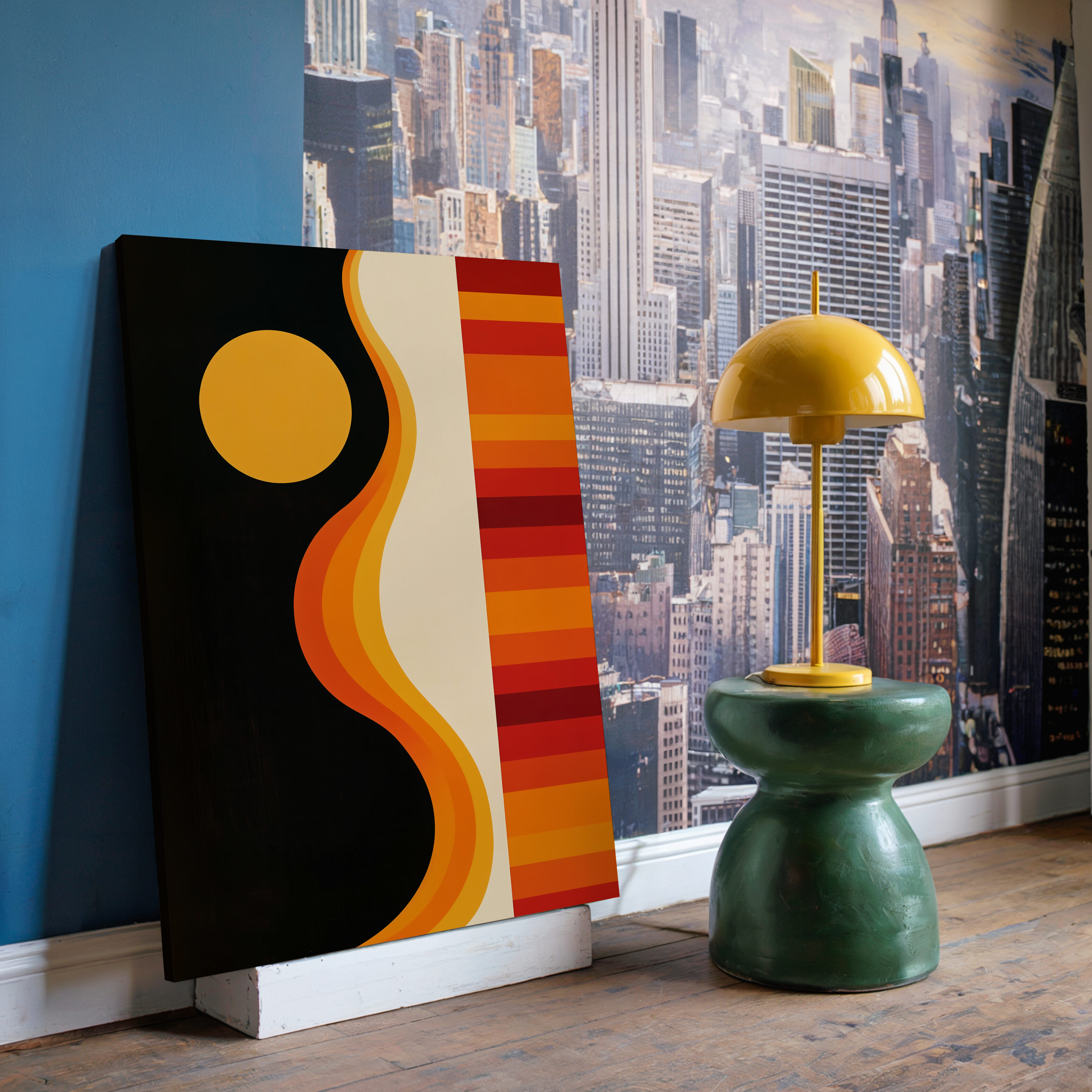 Retro Minimal Canvas, Sunset Wave Print Composition, Bauhaus Color Rhythm Artwork, Modern Interior Accent, Mid Century Inspired Decor - photo #13