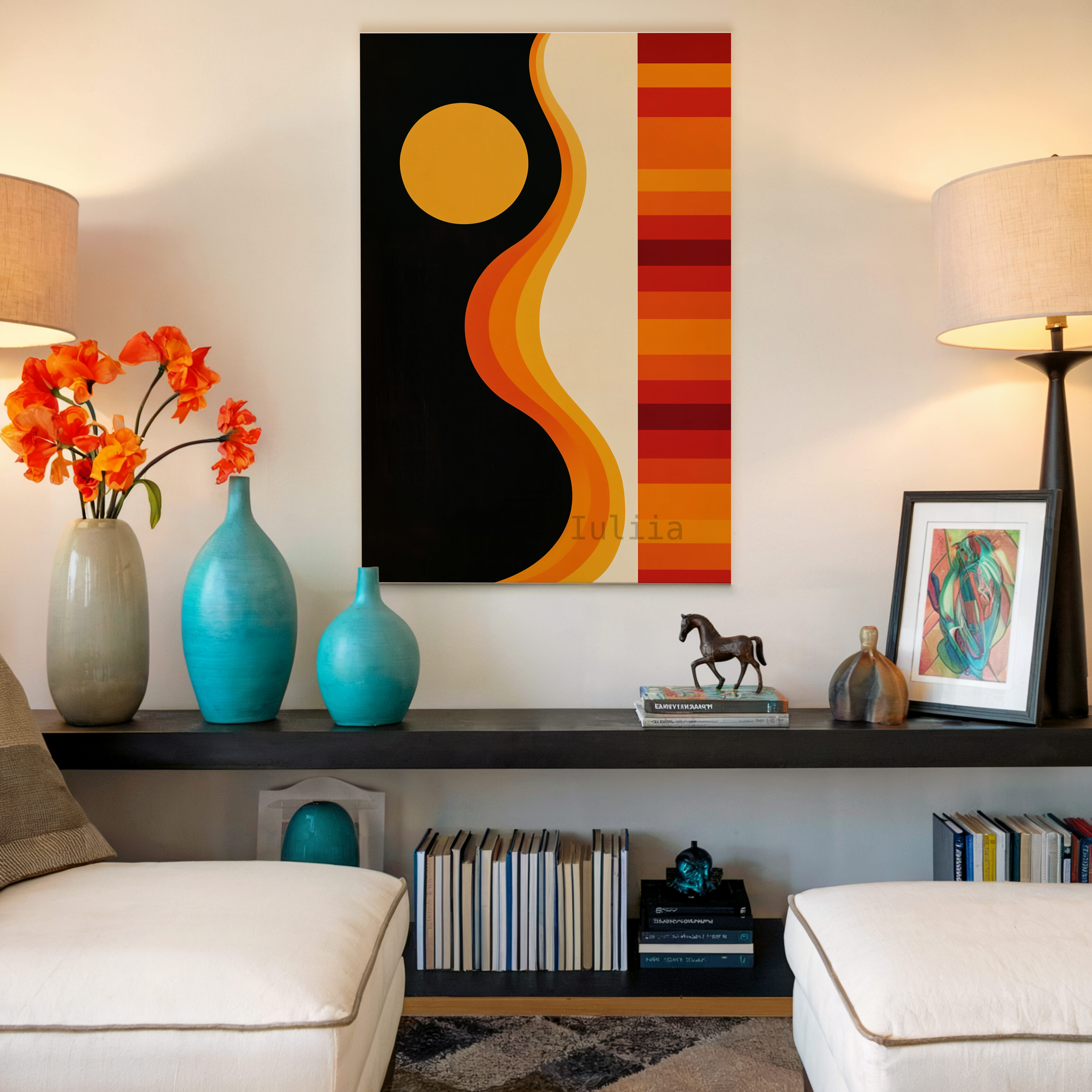 Retro Minimal Canvas, Sunset Wave Print Composition, Bauhaus Color Rhythm Artwork, Modern Interior Accent, Mid Century Inspired Decor - photo #14