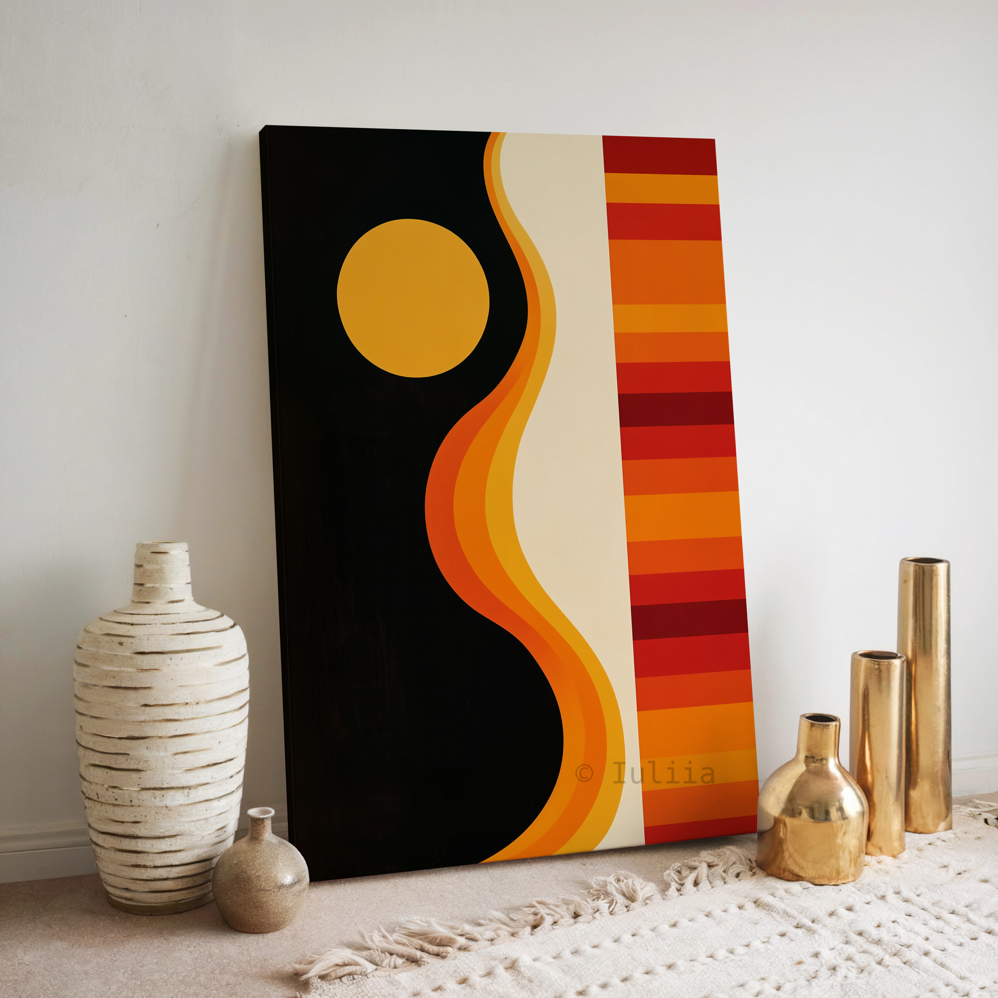 Retro Minimal Canvas, Sunset Wave Print Composition, Bauhaus Color Rhythm Artwork, Modern Interior Accent, Mid Century Inspired Decor - photo #2