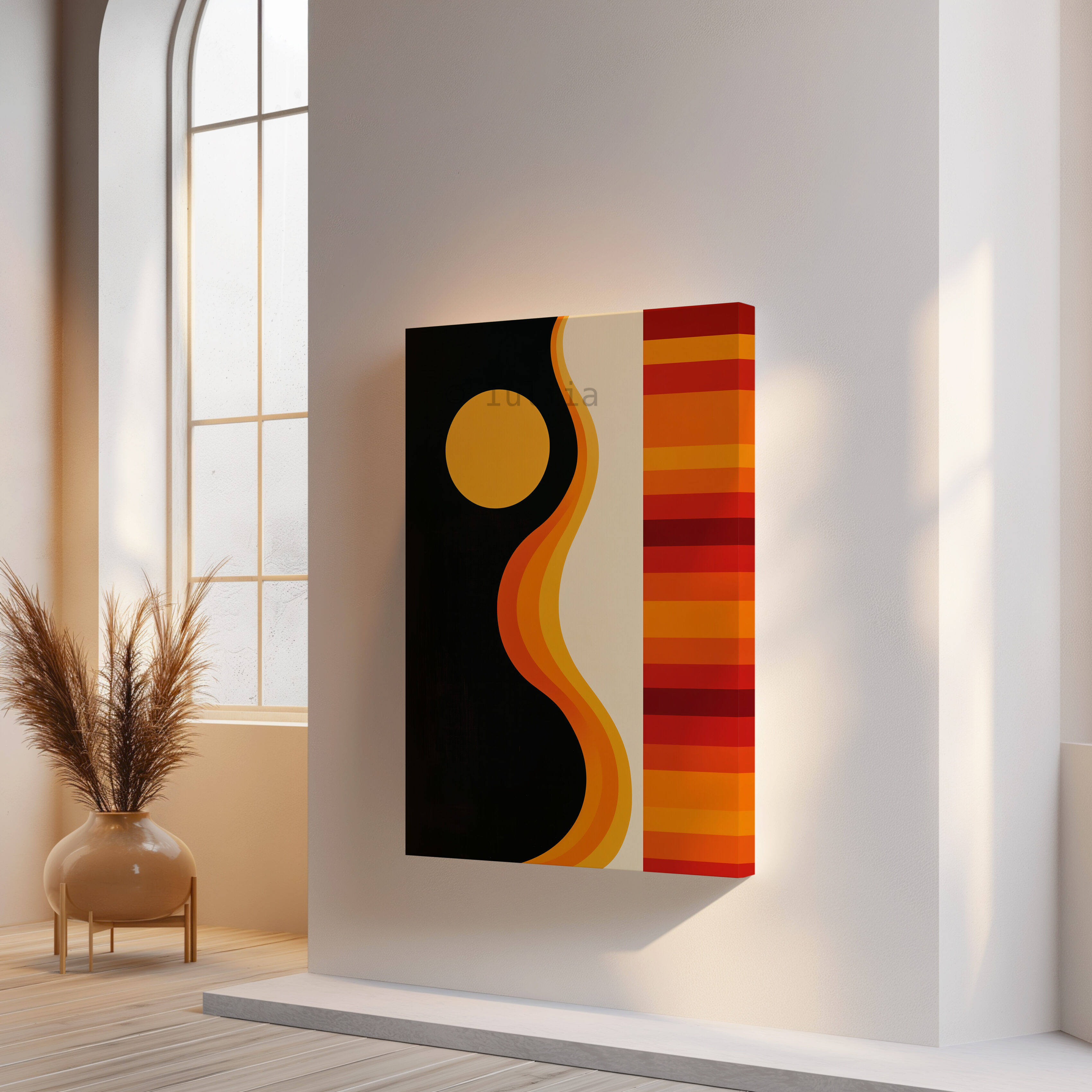 Retro Minimal Canvas, Sunset Wave Print Composition, Bauhaus Color Rhythm Artwork, Modern Interior Accent, Mid Century Inspired Decor - photo #12