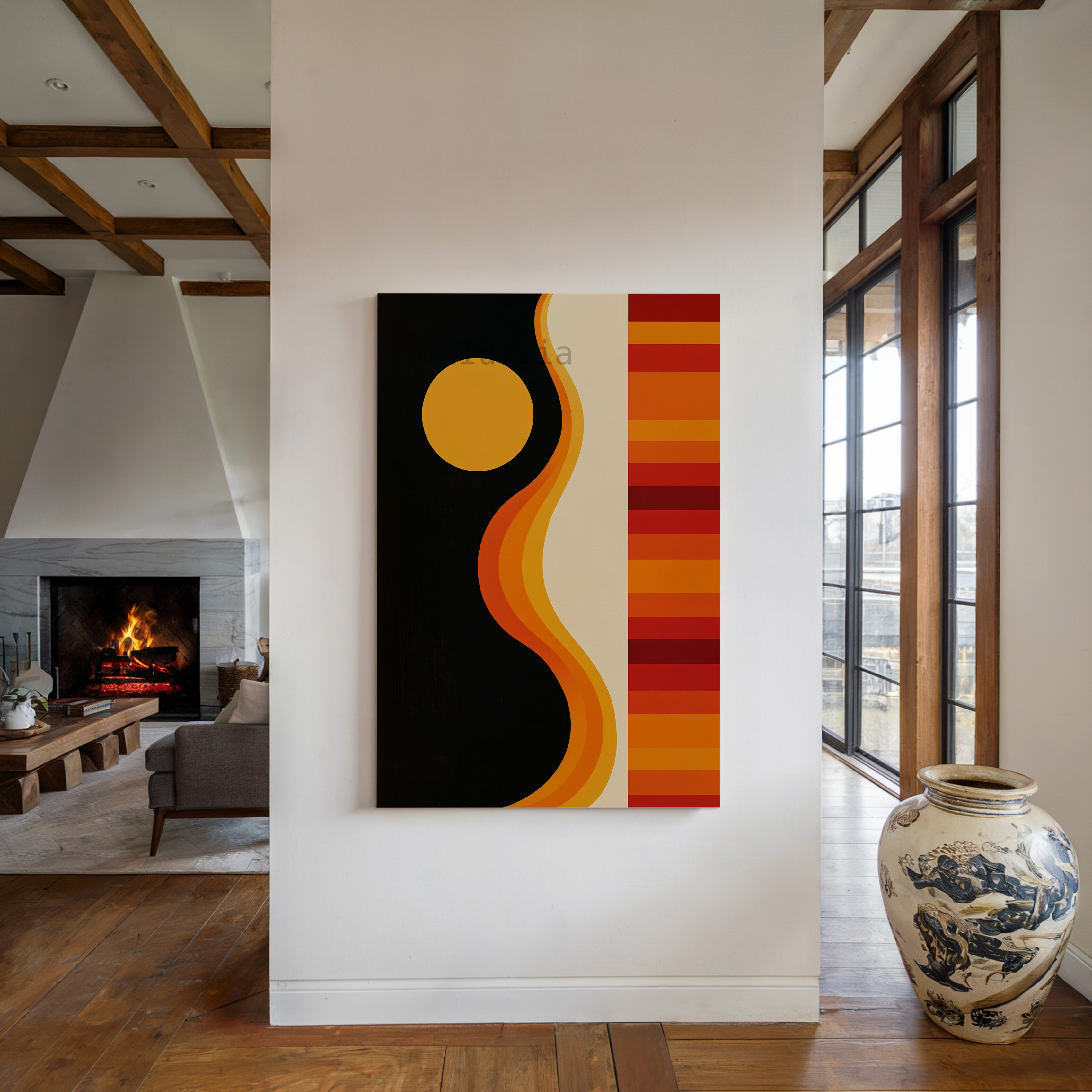 Retro Minimal Canvas, Sunset Wave Print Composition, Bauhaus Color Rhythm Artwork, Modern Interior Accent, Mid Century Inspired Decor - photo #3