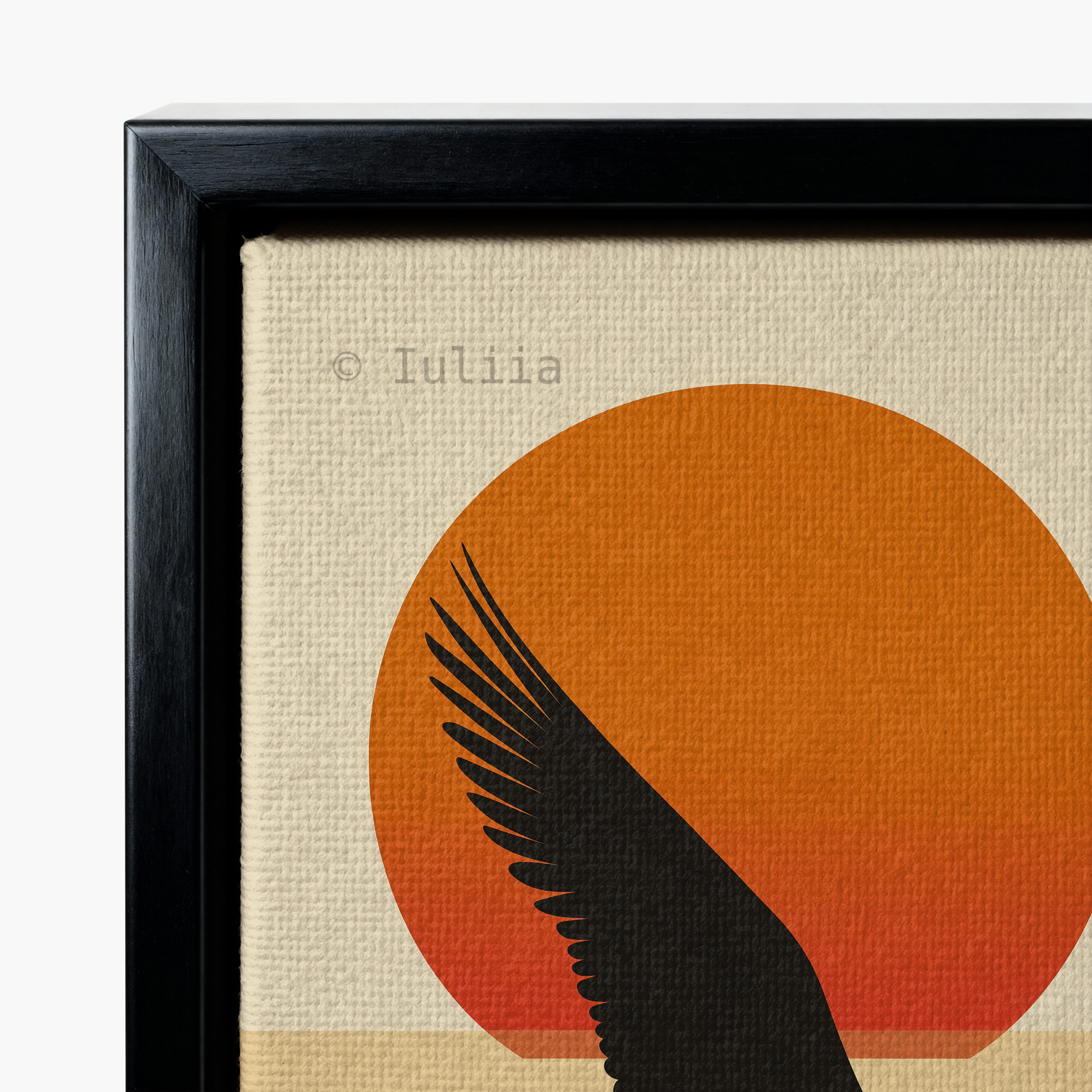 Coastal Sunset Canvas, Flying Bird Silhouette Artwork, Retro Horizon Design, Modern Coastal Decor, Warm Nature Accent - photo #6