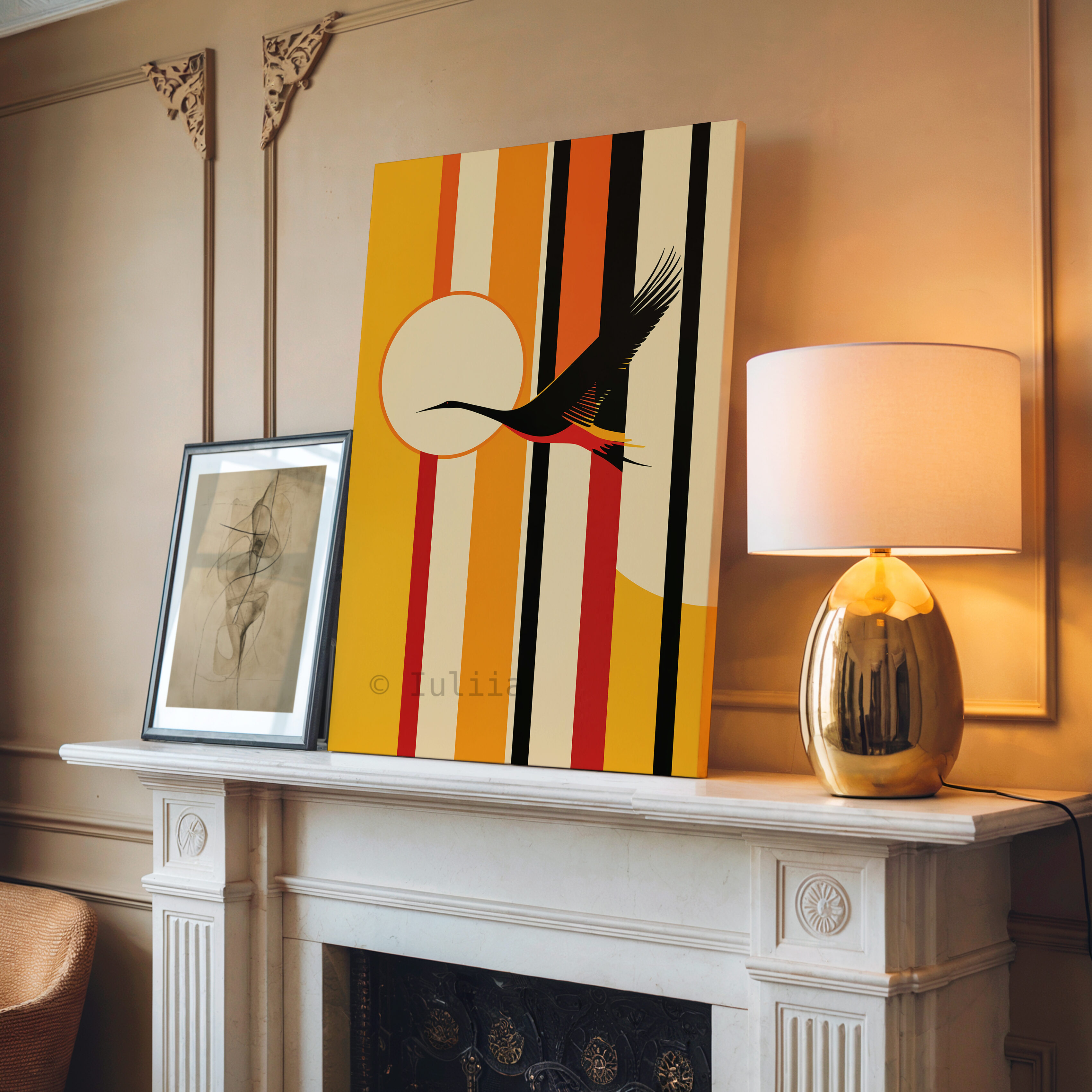 Freedom Flight Canvas, Flying Crane Silhouette Artwork, Retro Sunset Geometry Print, Modern Nature Decor, Statement Wall Accent - photo #10