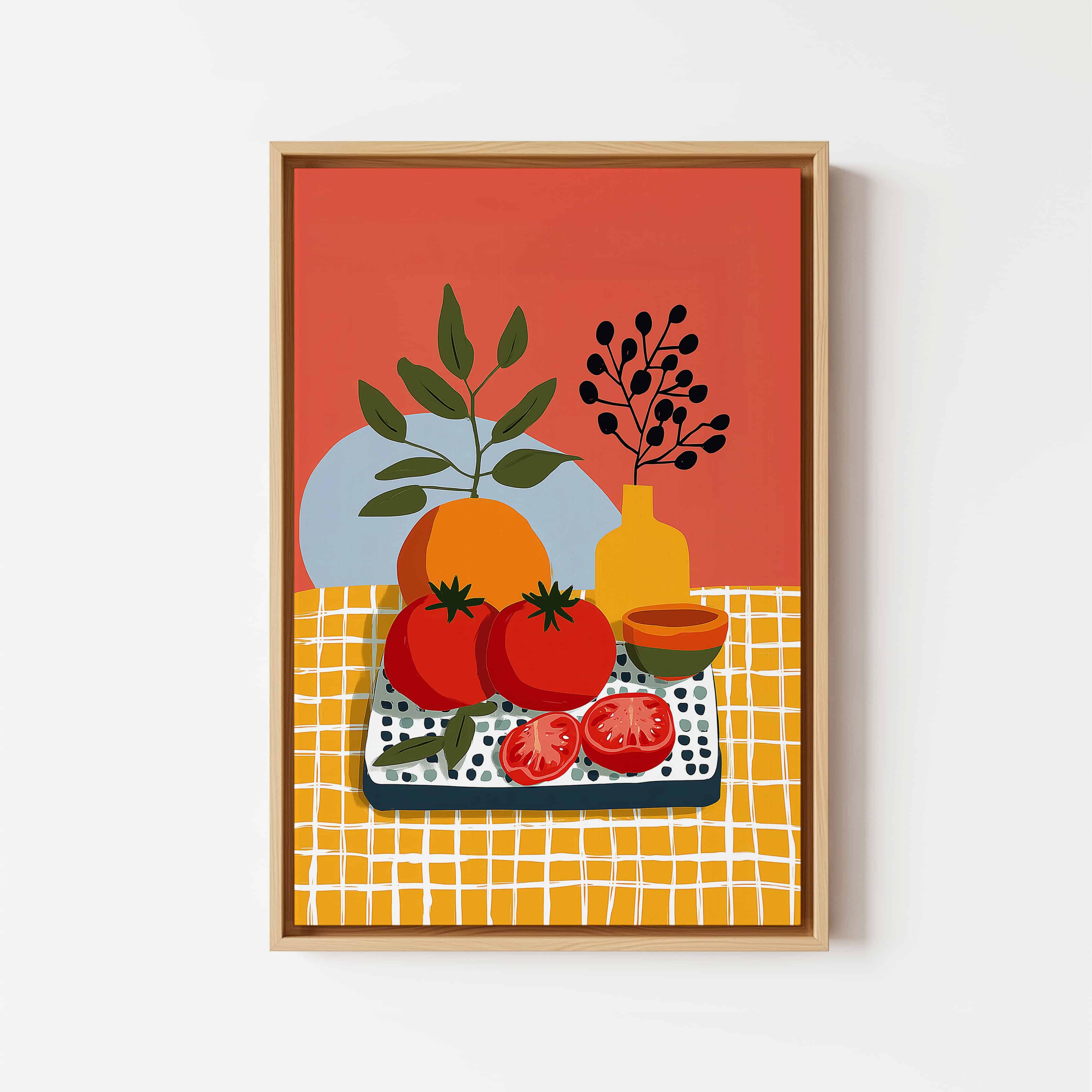 Market Fresh Produce Art Canvas, Tomato Still Life Print, Harvest Kitchen Decor, Colorful Botanical Illustration Artwork
