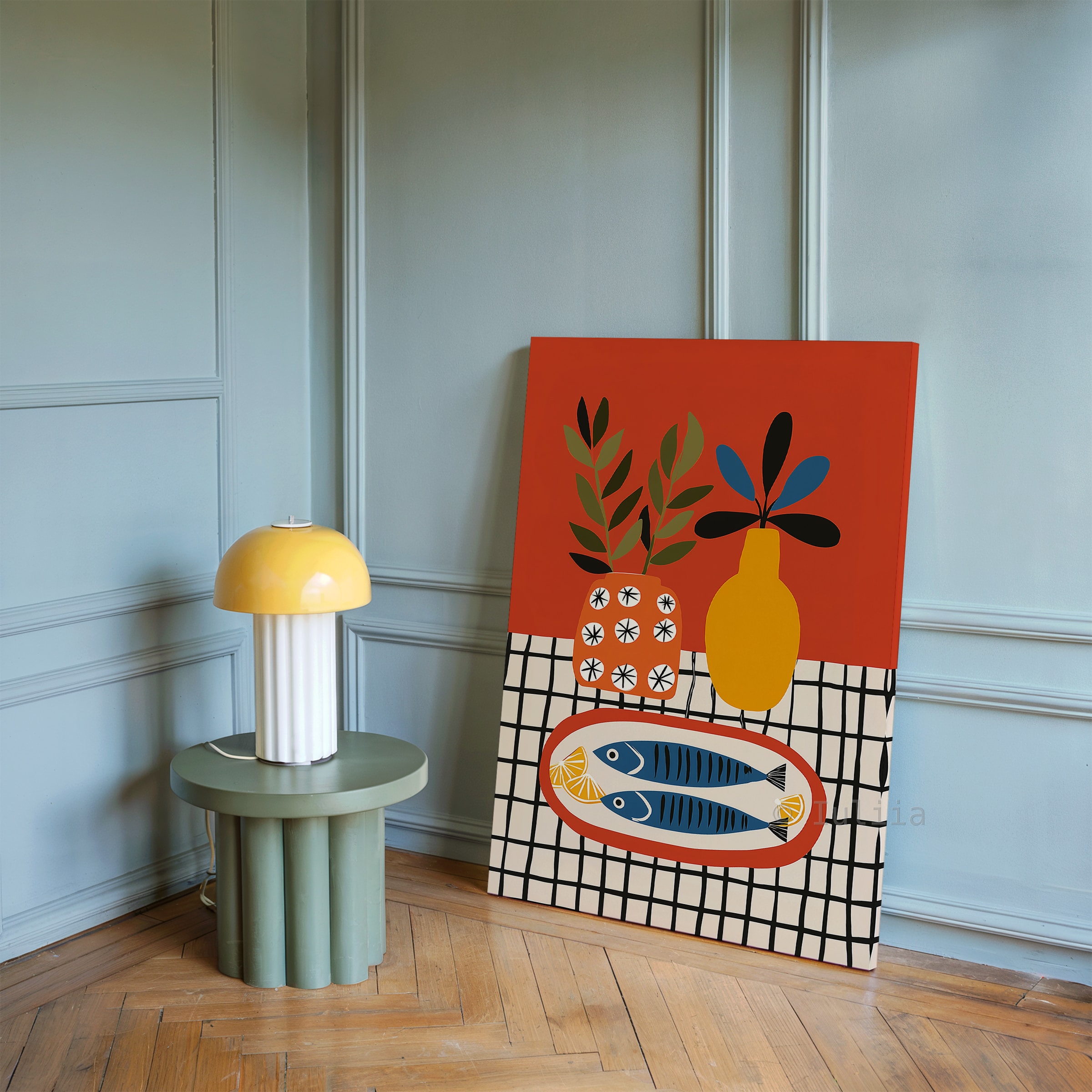 Coastal Kitchen Art Canvas, Sardine Still Life Print, Lemon Table Scene, Modern Mediterranean Artwork, Colorful Wall Decor - photo #13