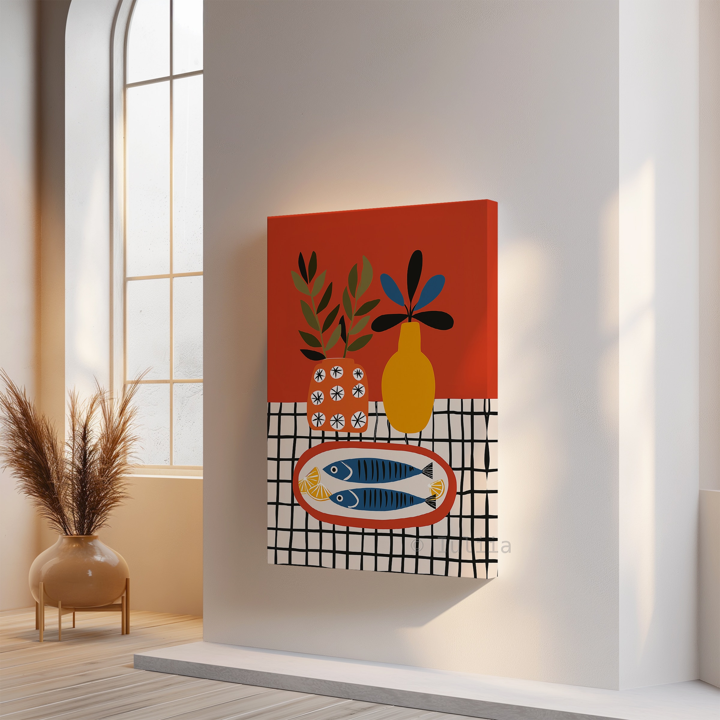 Coastal Kitchen Art Canvas, Sardine Still Life Print, Lemon Table Scene, Modern Mediterranean Artwork, Colorful Wall Decor - photo #15