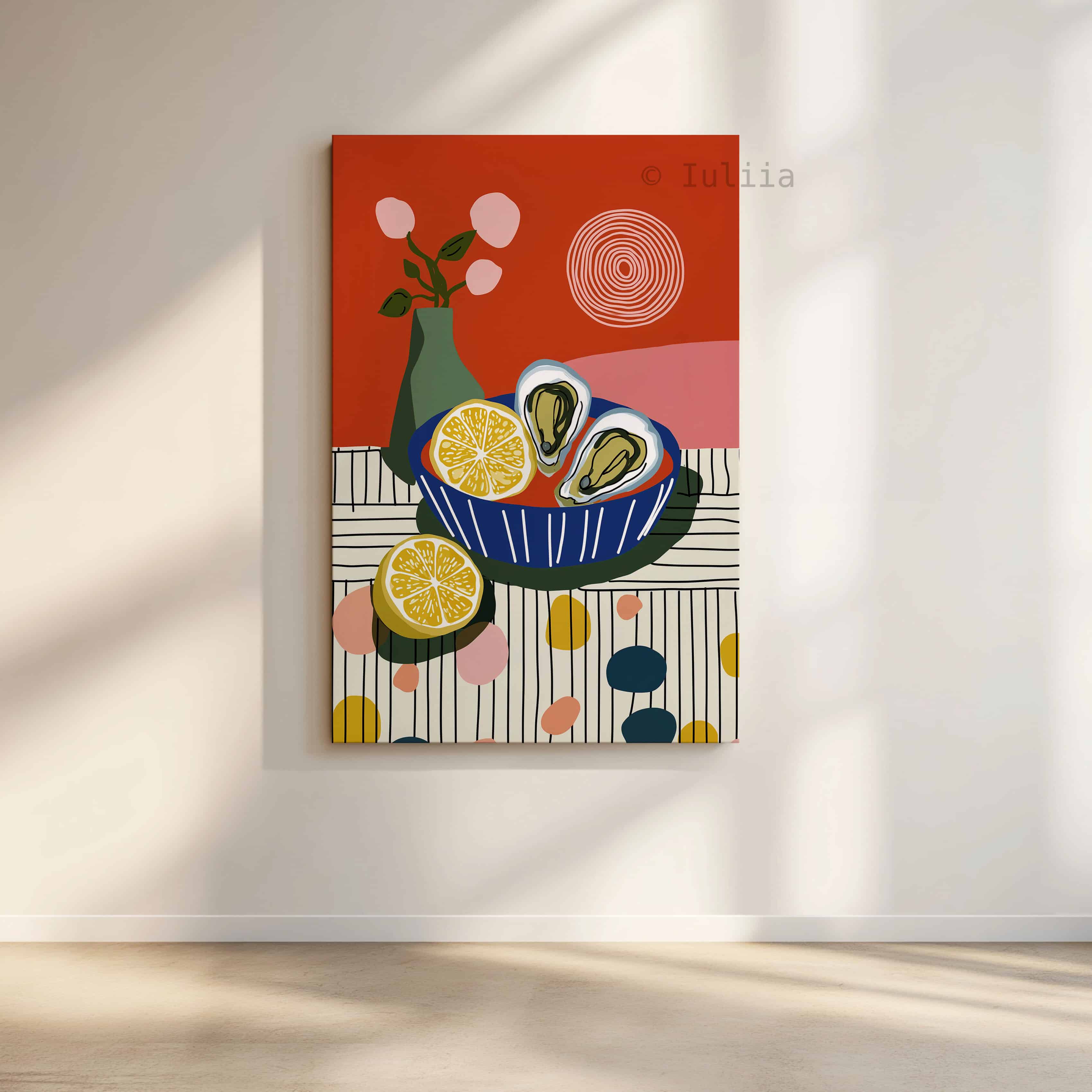 Culinary Wall Decor Canvas, Oyster Illustration Art, Lemon Kitchen Decor, Modern Dining Room Accent Artwork - photo #2