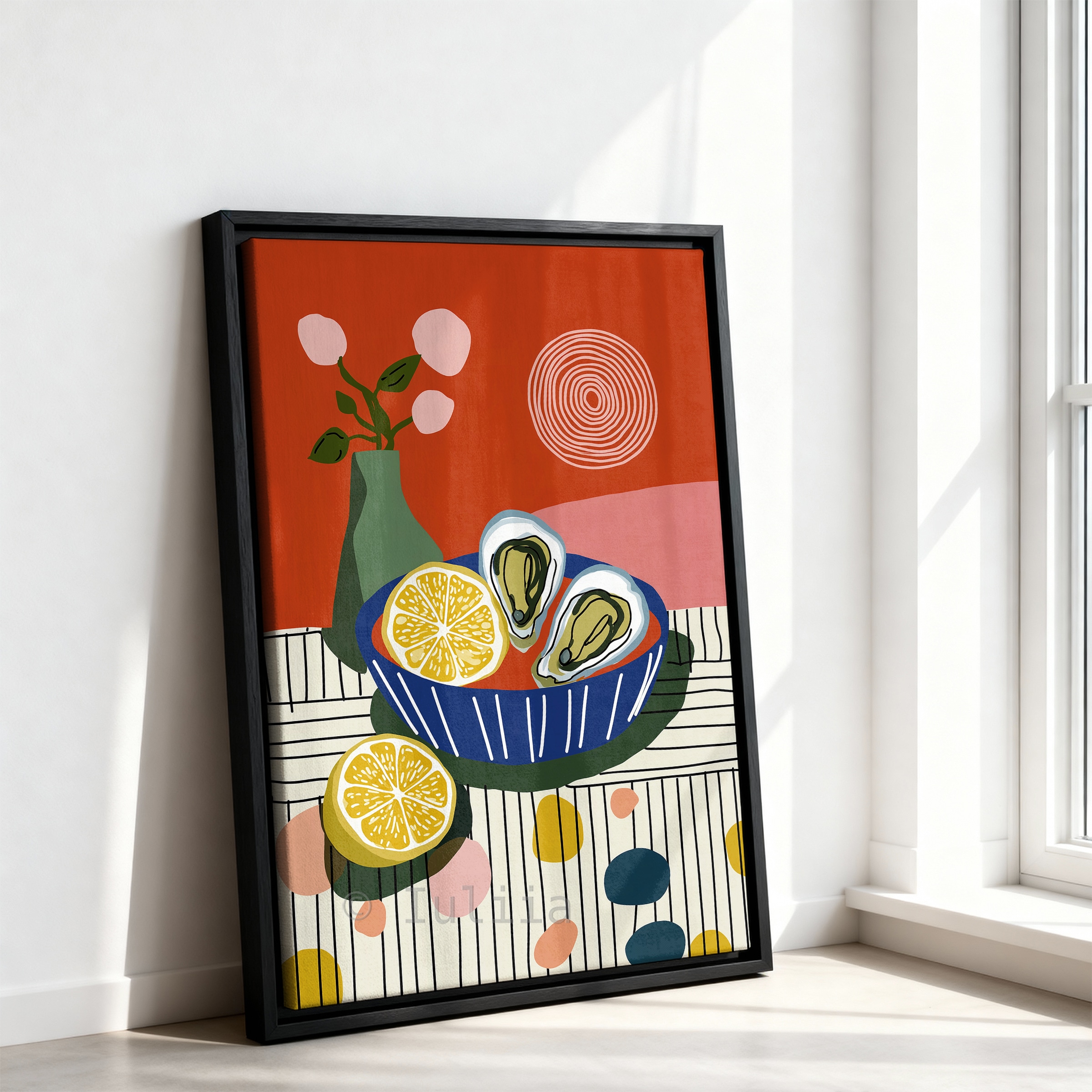 Culinary Wall Decor Canvas, Oyster Illustration Art, Lemon Kitchen Decor, Modern Dining Room Accent Artwork - photo #7