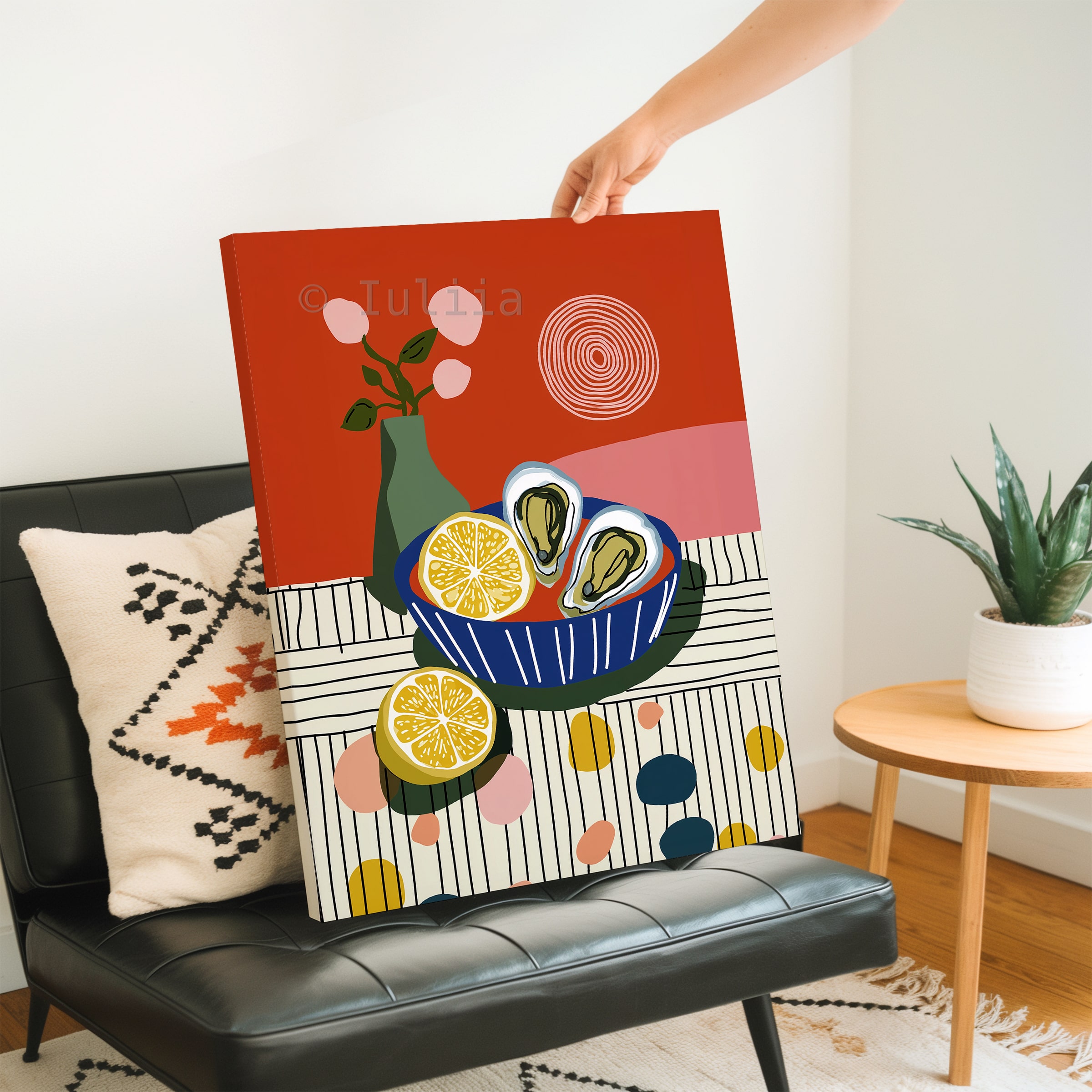 Culinary Wall Decor Canvas, Oyster Illustration Art, Lemon Kitchen Decor, Modern Dining Room Accent Artwork - photo #3
