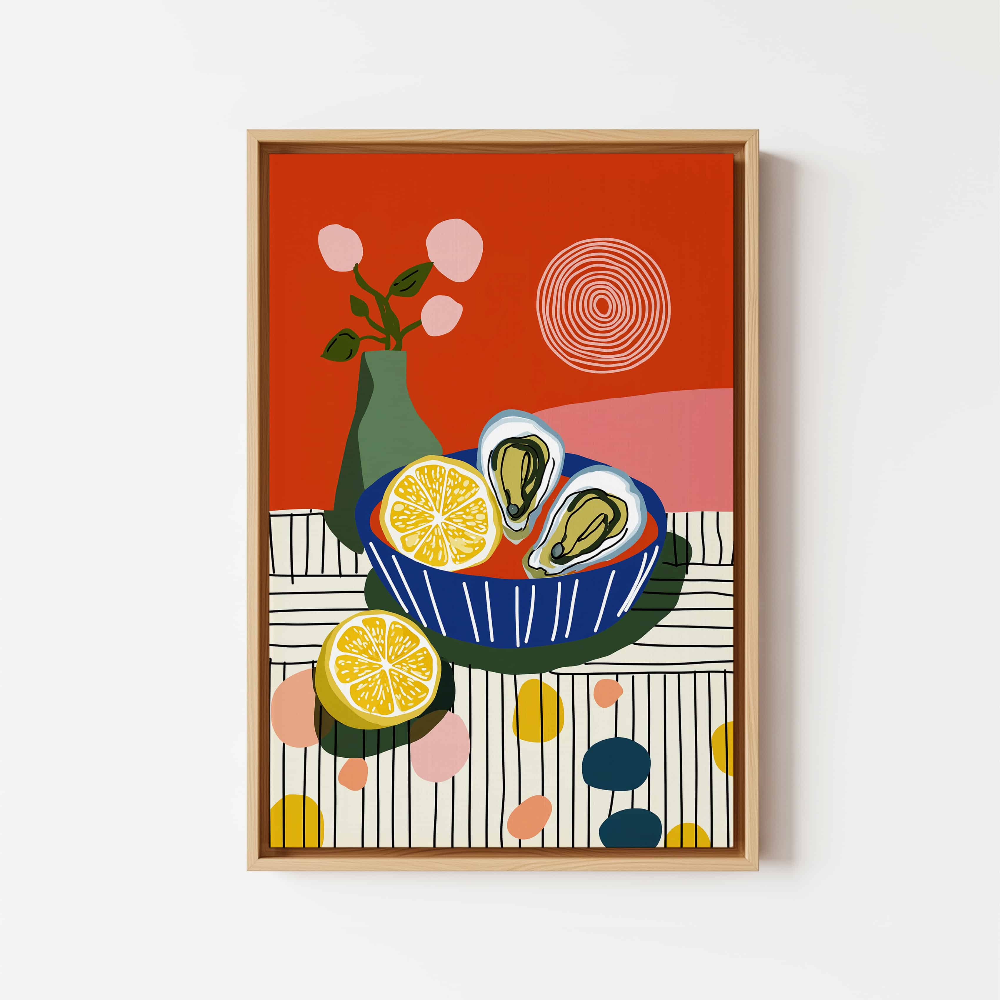 Culinary Wall Decor Canvas, Oyster Illustration Art, Lemon Kitchen Decor, Modern Dining Room Accent Artwork