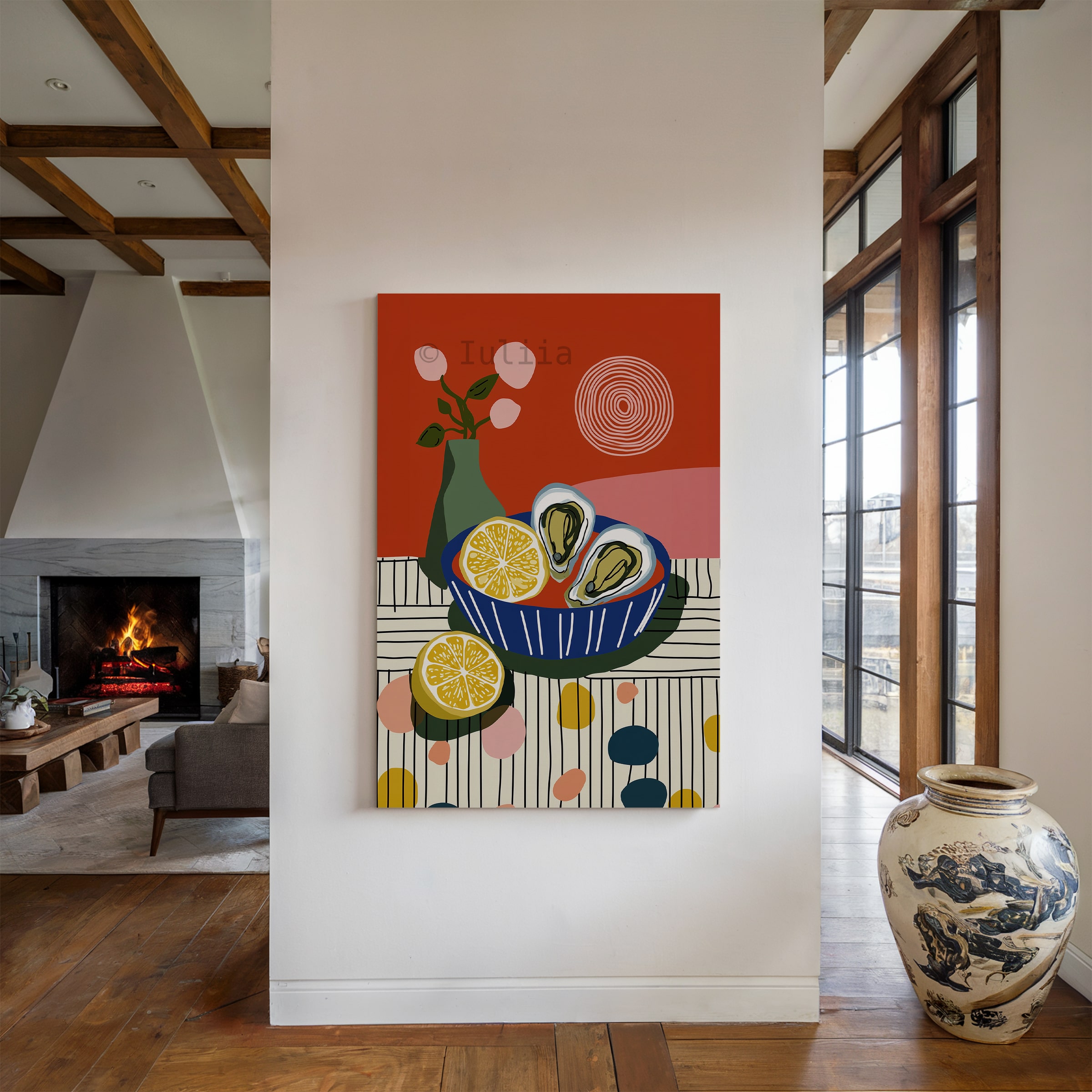 Culinary Wall Decor Canvas, Oyster Illustration Art, Lemon Kitchen Decor, Modern Dining Room Accent Artwork - photo #12