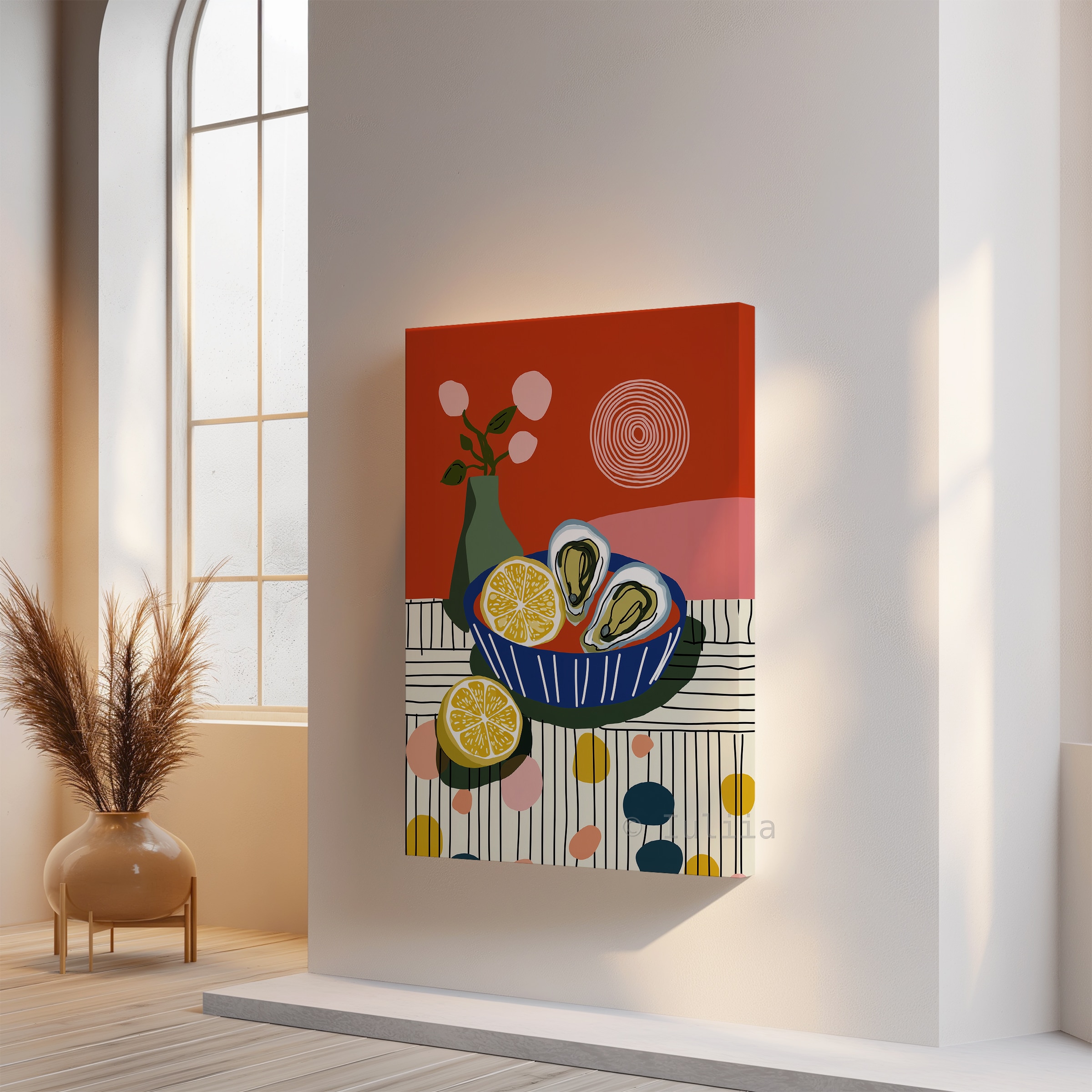 Culinary Wall Decor Canvas, Oyster Illustration Art, Lemon Kitchen Decor, Modern Dining Room Accent Artwork - photo #15