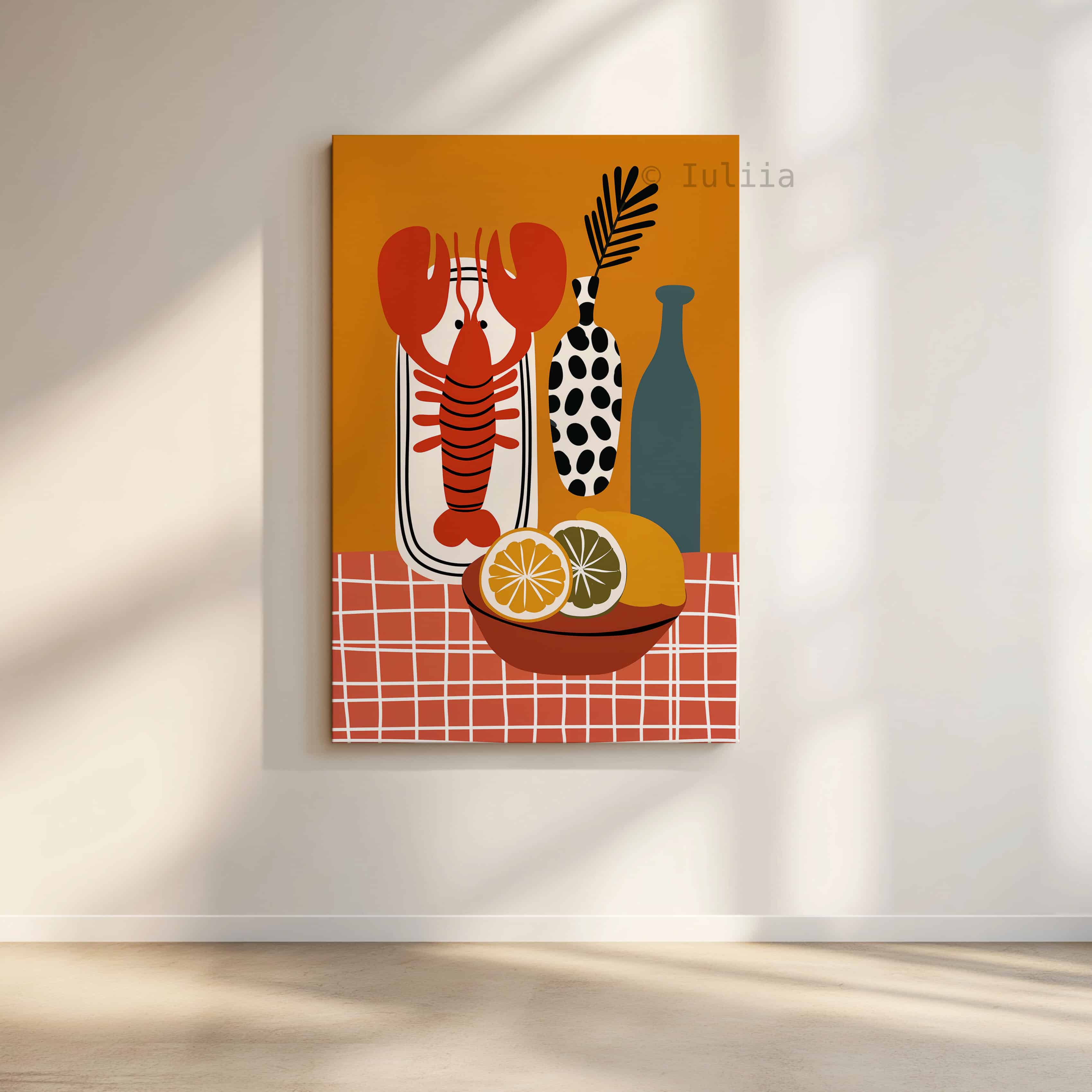 Restaurant Inspired Decor Canvas, Lobster Still Life Print, Citrus Illustration, Modern Kitchen Art, European Bistro Style Artwork - photo #2