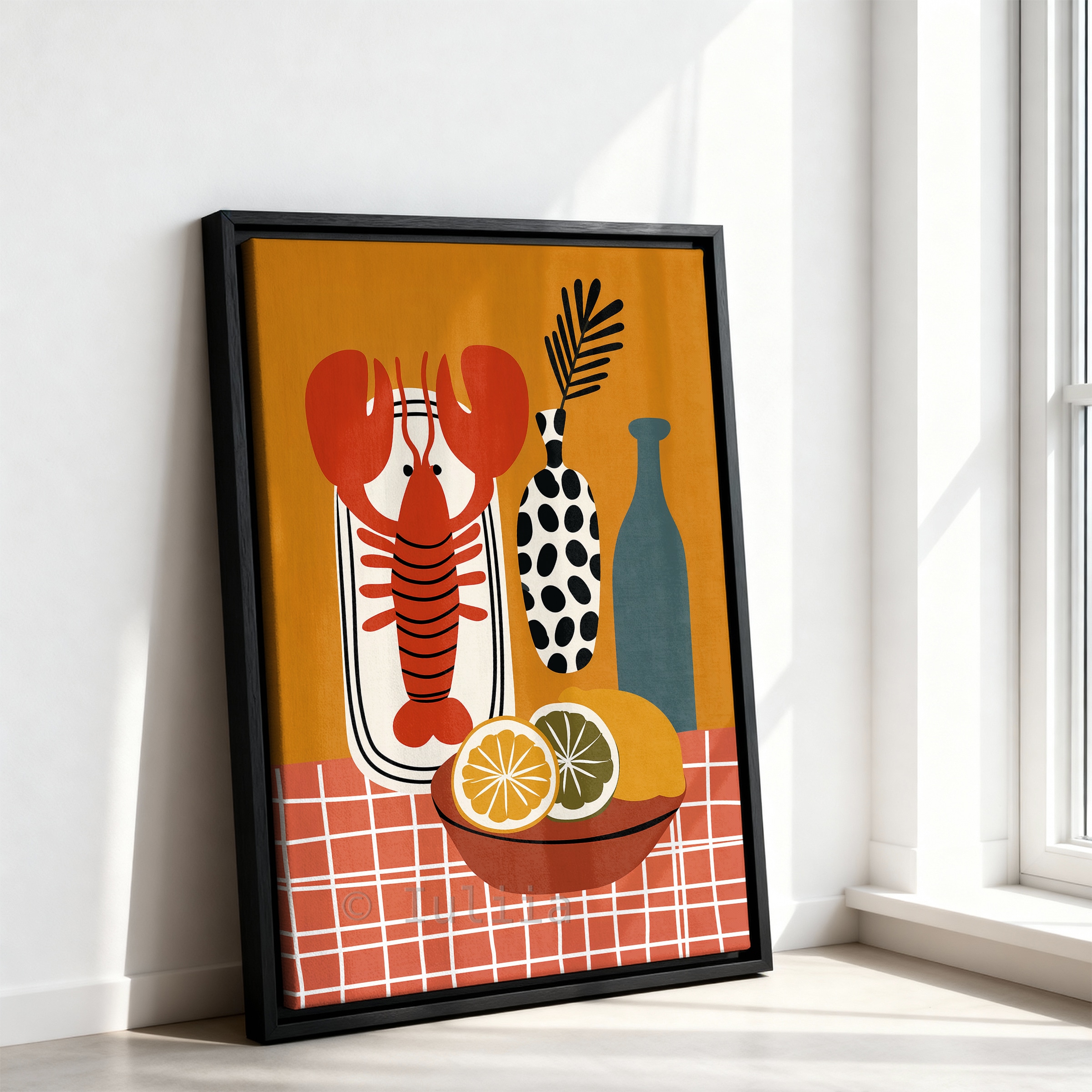 Restaurant Inspired Decor Canvas, Lobster Still Life Print, Citrus Illustration, Modern Kitchen Art, European Bistro Style Artwork - photo #7
