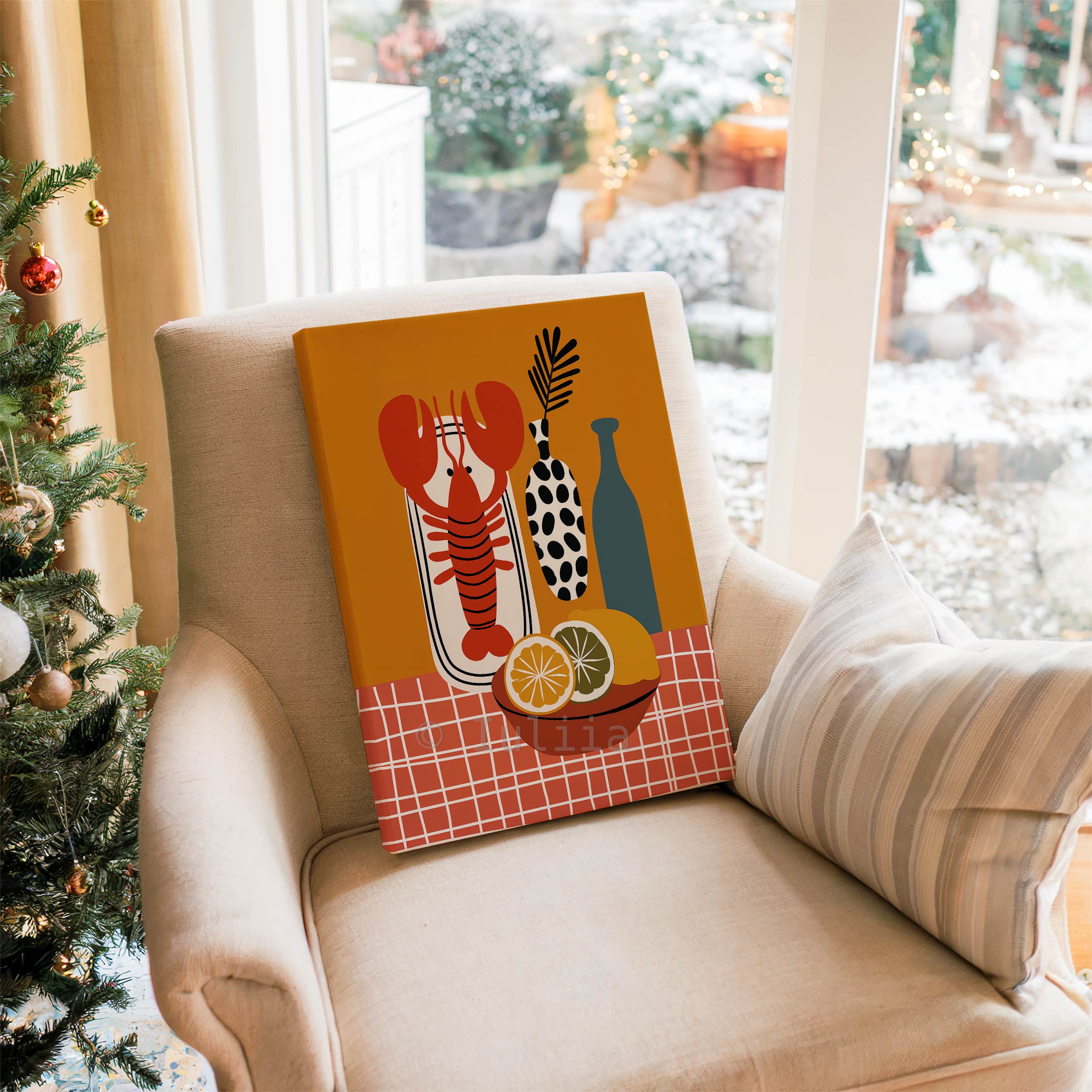 Restaurant Inspired Decor Canvas, Lobster Still Life Print, Citrus Illustration, Modern Kitchen Art, European Bistro Style Artwork - photo #14