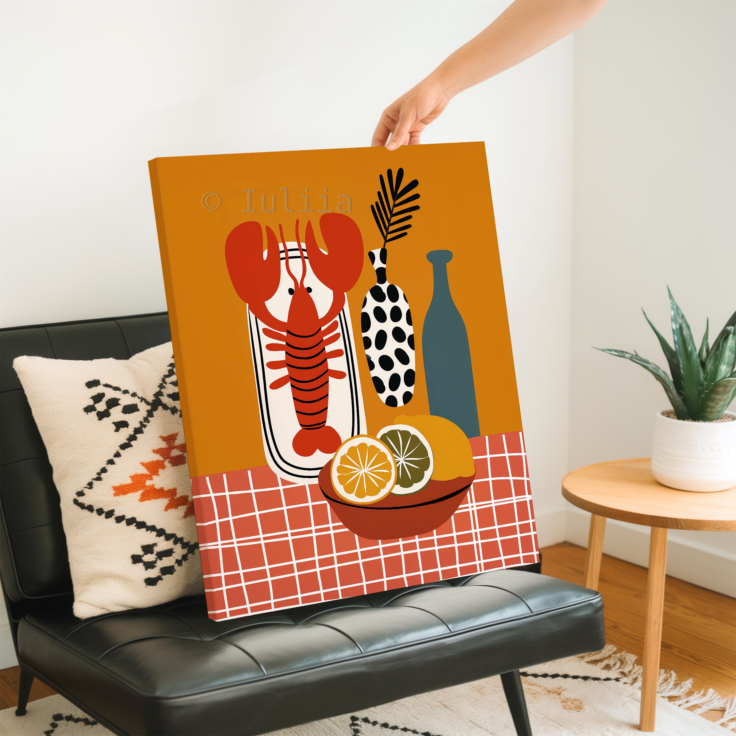 Restaurant Inspired Decor Canvas, Lobster Still Life Print, Citrus Illustration, Modern Kitchen Art, European Bistro Style Artwork - photo #3