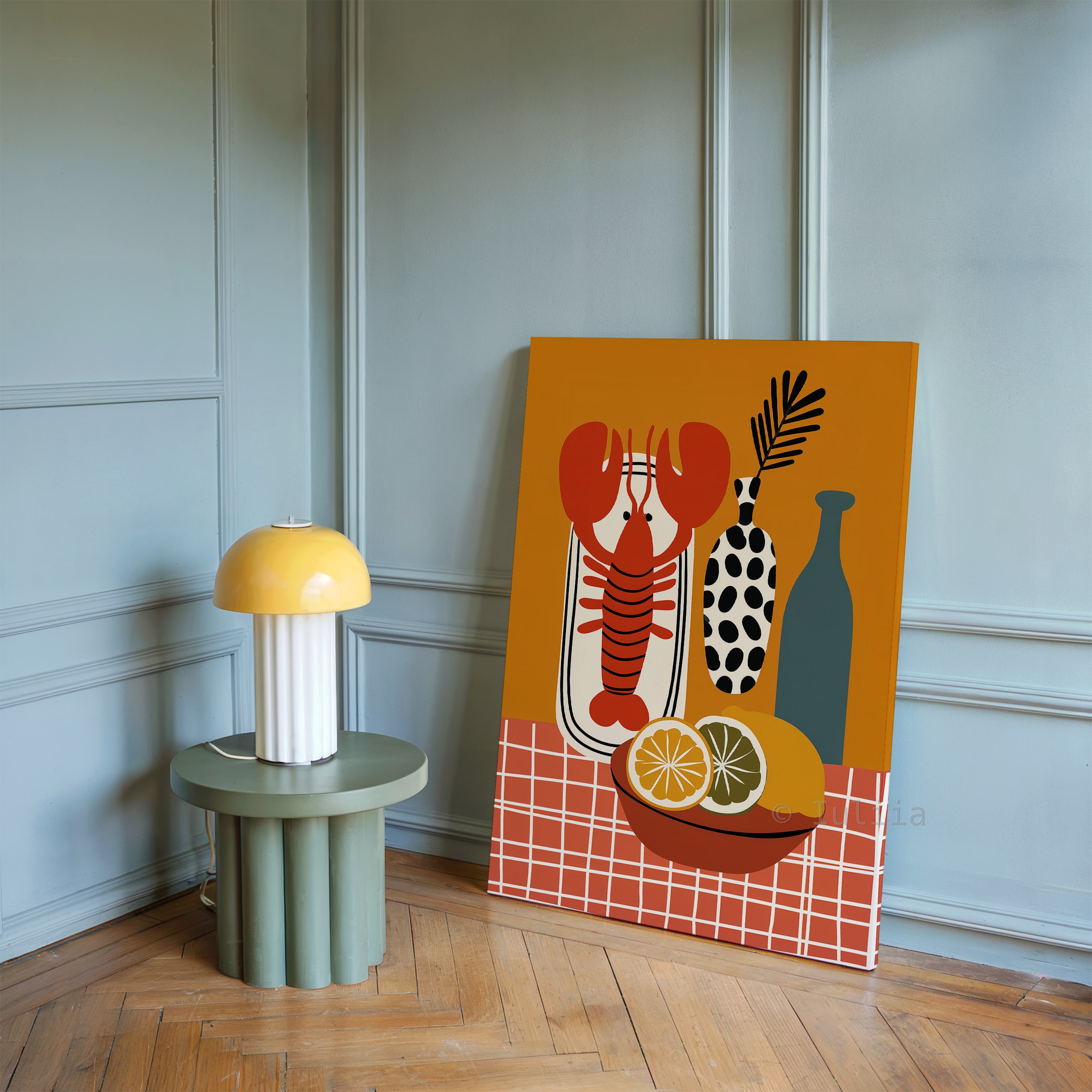 Restaurant Inspired Decor Canvas, Lobster Still Life Print, Citrus Illustration, Modern Kitchen Art, European Bistro Style Artwork - photo #13