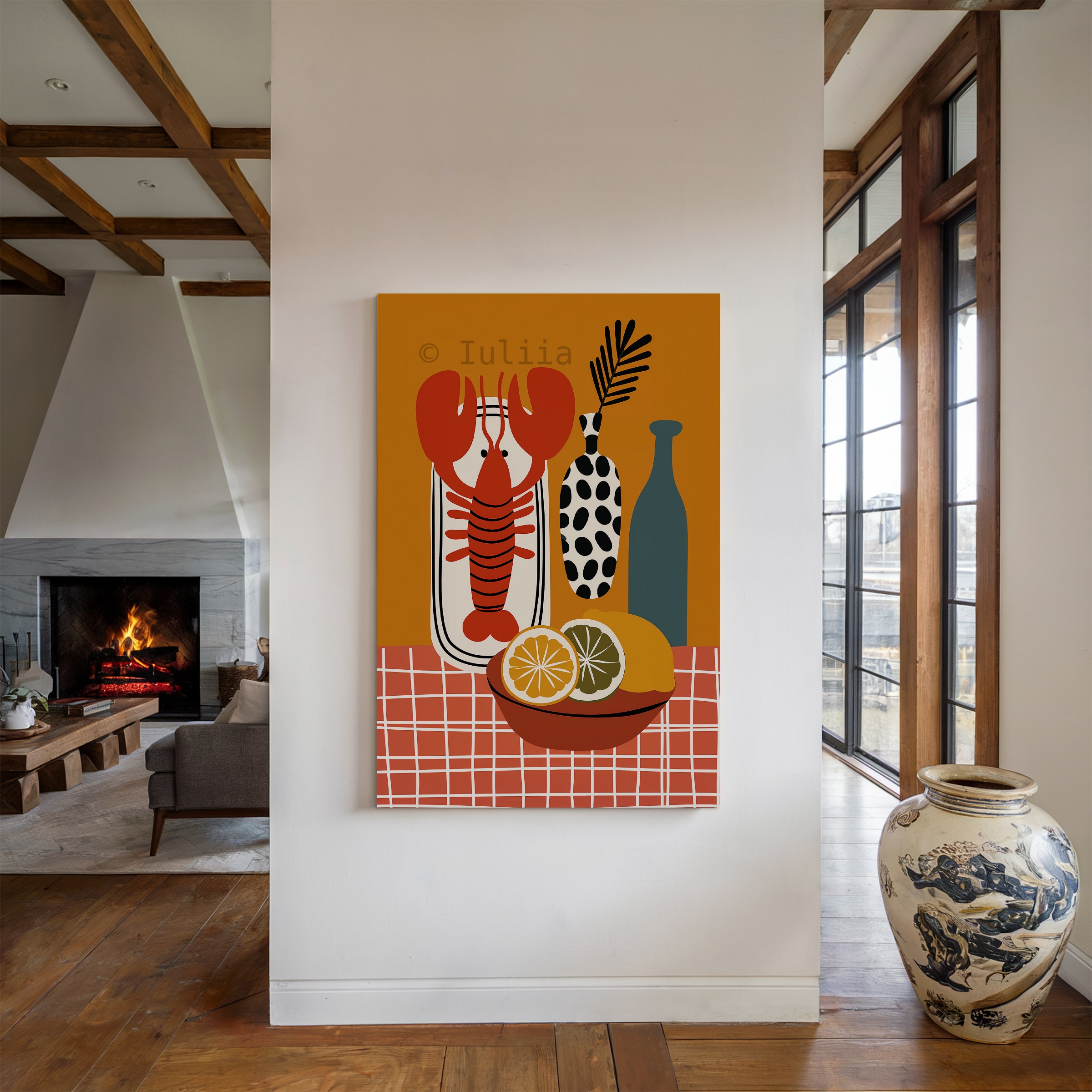 Restaurant Inspired Decor Canvas, Lobster Still Life Print, Citrus Illustration, Modern Kitchen Art, European Bistro Style Artwork - photo #12