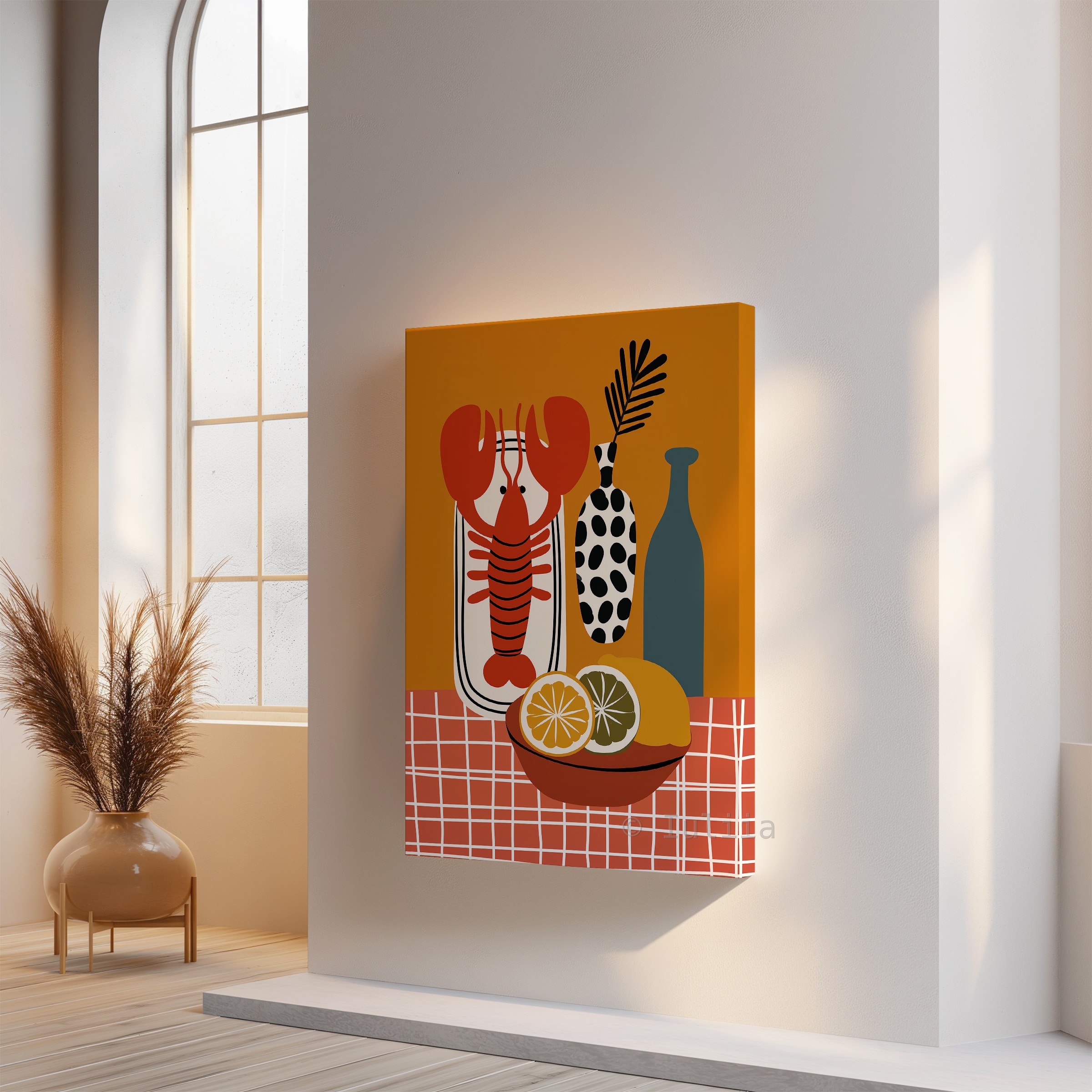 Restaurant Inspired Decor Canvas, Lobster Still Life Print, Citrus Illustration, Modern Kitchen Art, European Bistro Style Artwork - photo #15