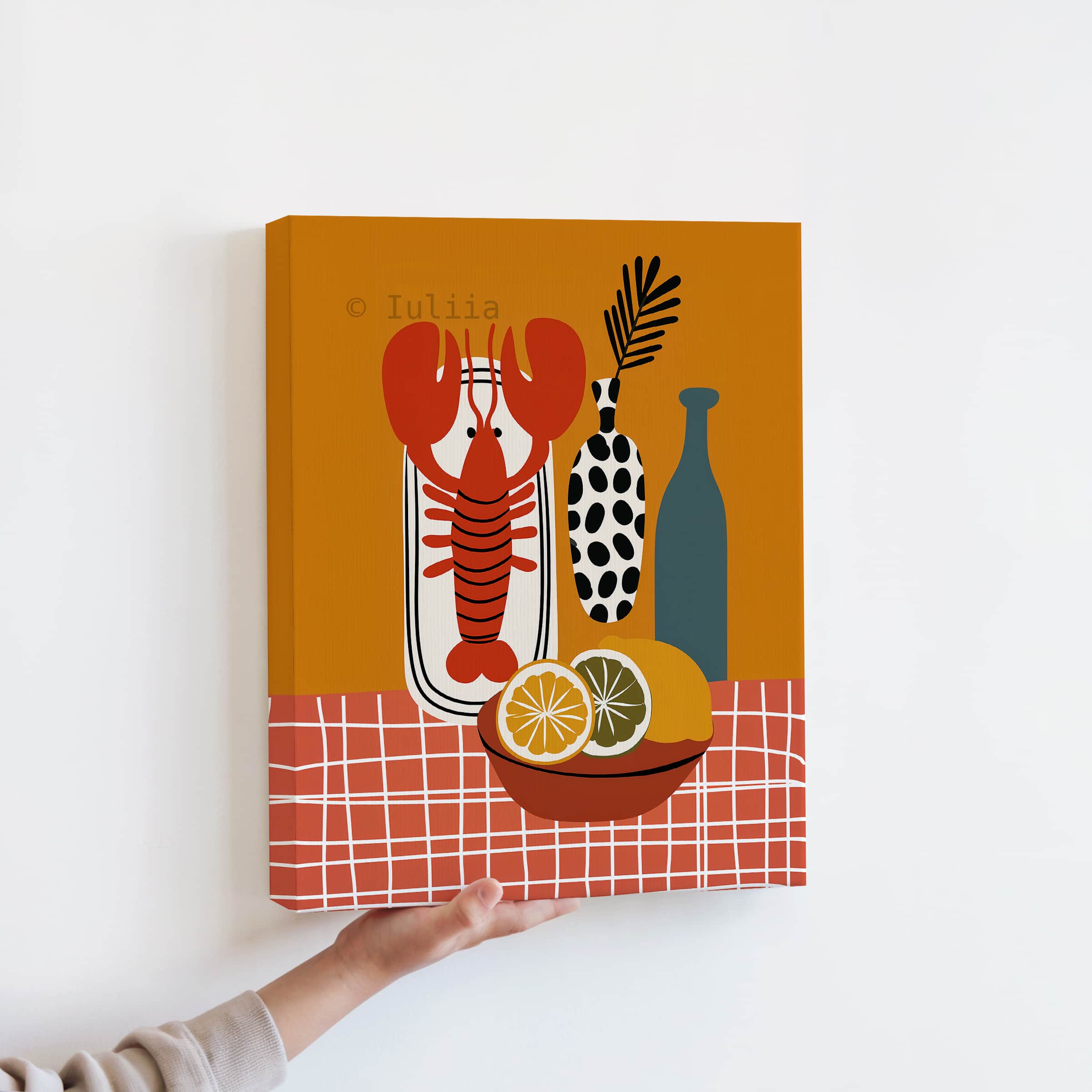 Restaurant Inspired Decor Canvas, Lobster Still Life Print, Citrus Illustration, Modern Kitchen Art, European Bistro Style Artwork - photo #10