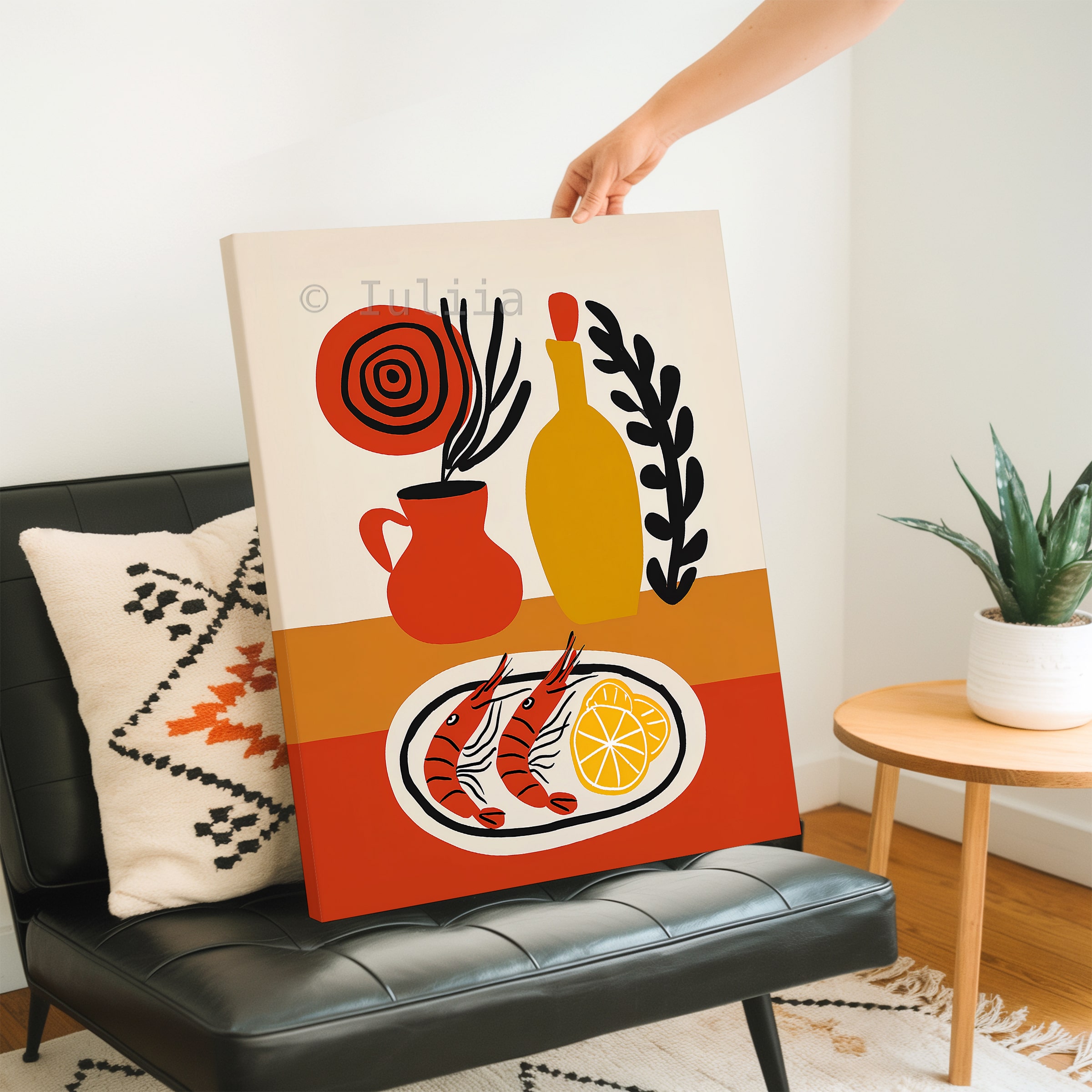 European Food Canvas, Shrimp Still Life Print, Citrus Kitchen Decor, Modern Bistro Illustration, Colorful Wall Art - photo #3