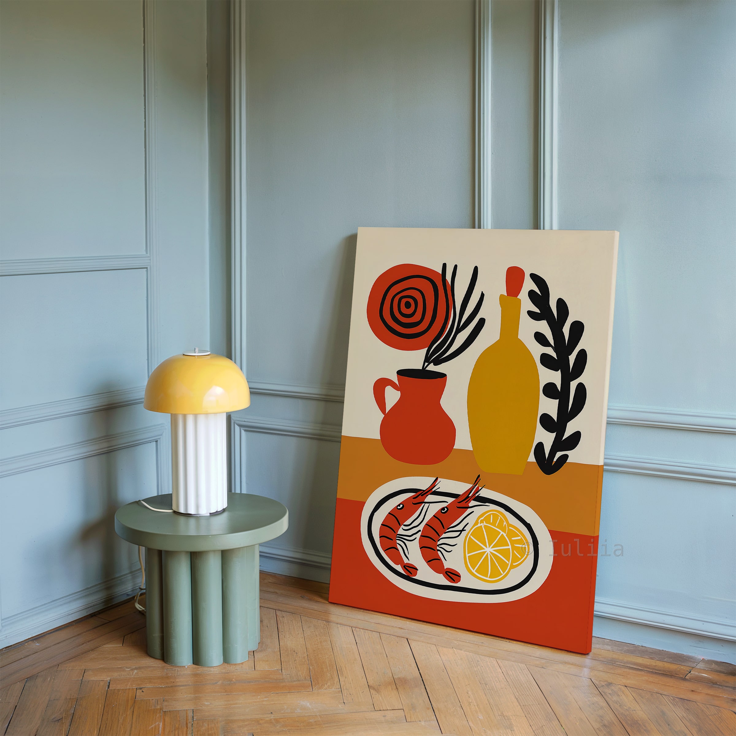 European Food Canvas, Shrimp Still Life Print, Citrus Kitchen Decor, Modern Bistro Illustration, Colorful Wall Art - photo #13